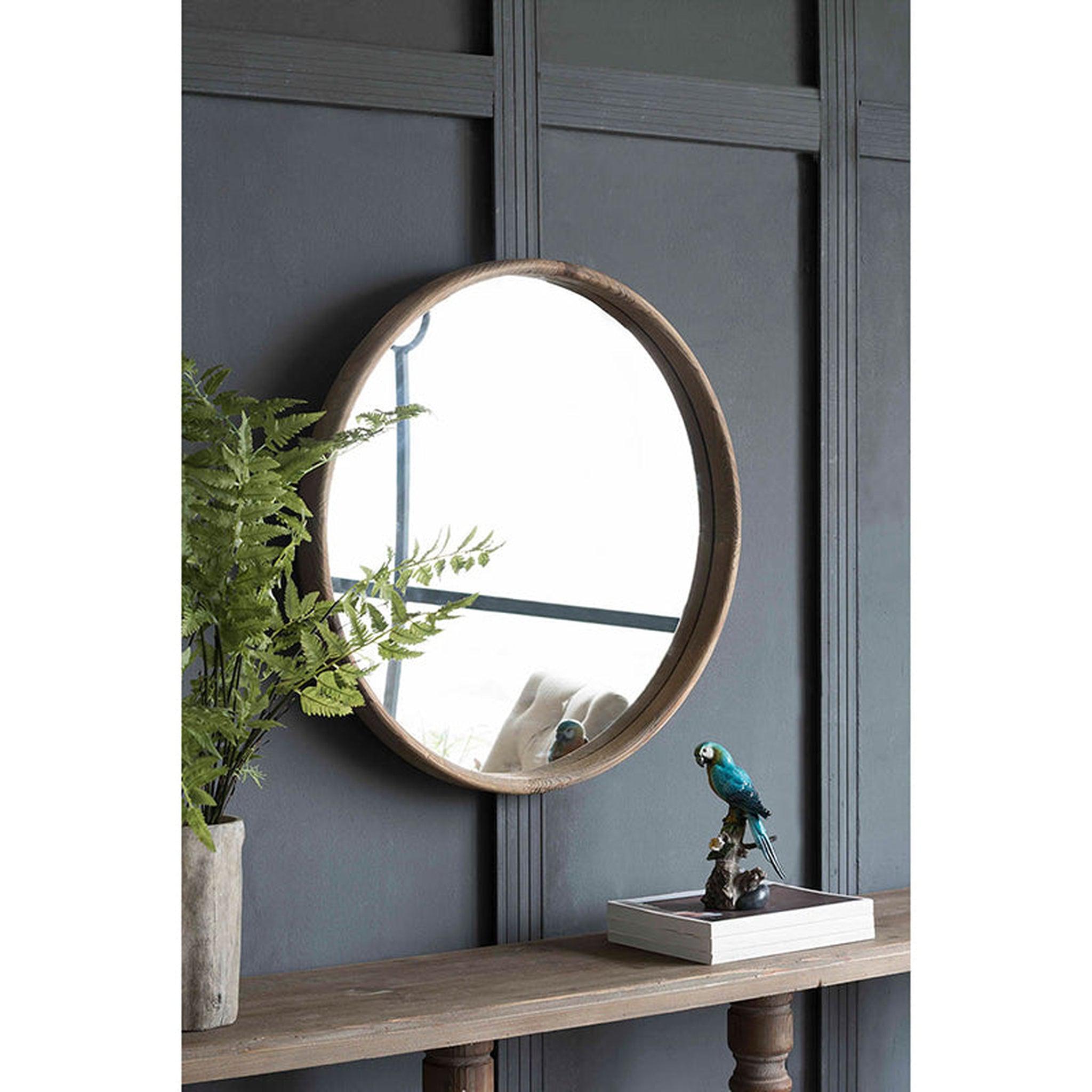 A&B Home, A&B Home Thayne 27.5" x 27.5" Round Wall-Mounted Mirror With Dark Wood Frame Finish