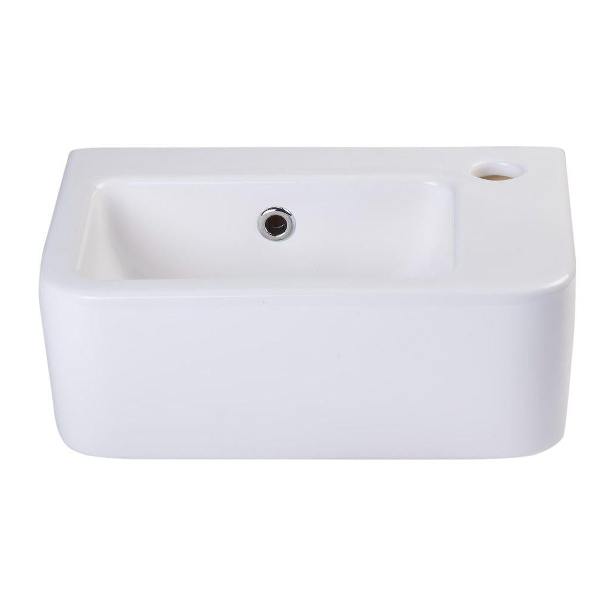 ALFI Brand, ALFI Brand AB101 14" White Wall-Mounted Rectangle Ceramic Bathroom Sink With Single faucet Hole and Overflow