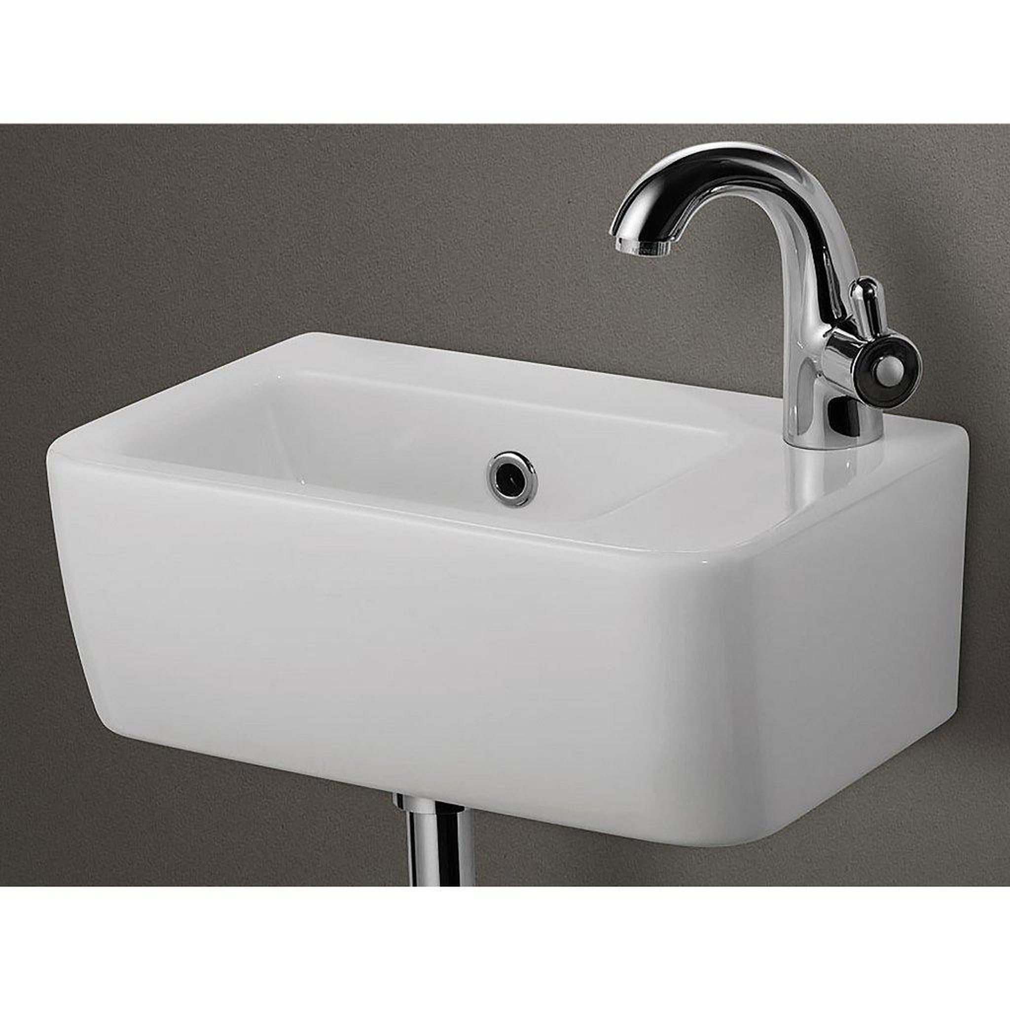 ALFI Brand, ALFI Brand AB101 14" White Wall-Mounted Rectangle Ceramic Bathroom Sink With Single faucet Hole and Overflow