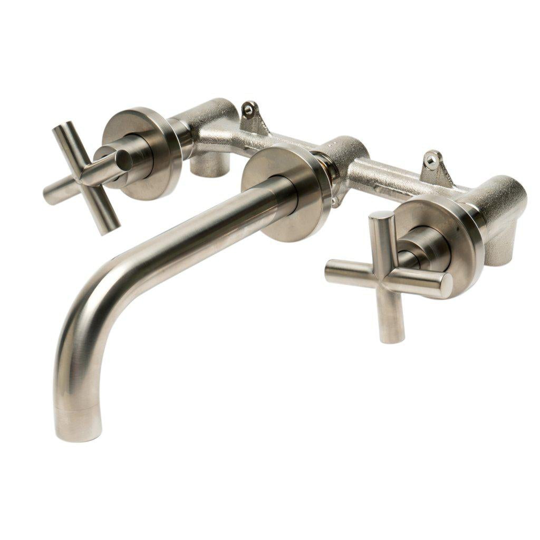 ALFI Brand, ALFI Brand AB1035-BN Brushed Nickel Wall-Mounted Widespread Round Spout Brass Bathroom Sink Faucet With Two Cross Handles