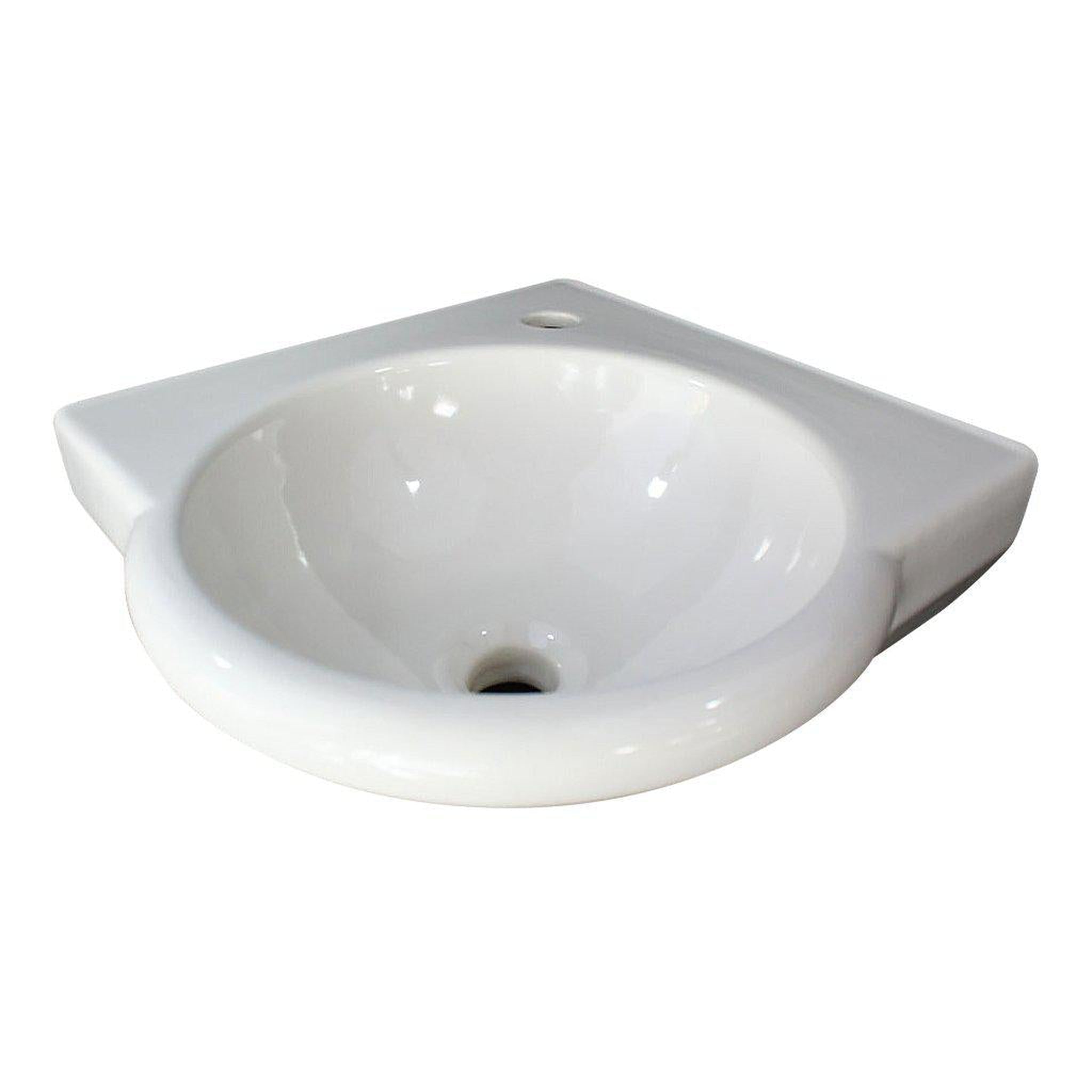 ALFI Brand, ALFI Brand AB104 15" White Wall-Mounted Corner Round Ceramic Bathroom Sink With Single Faucet Hole