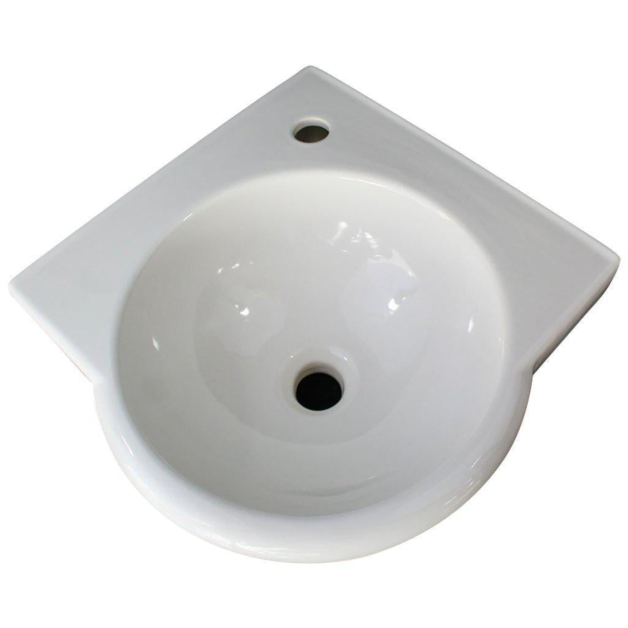 ALFI Brand, ALFI Brand AB104 15" White Wall-Mounted Corner Round Ceramic Bathroom Sink With Single Faucet Hole