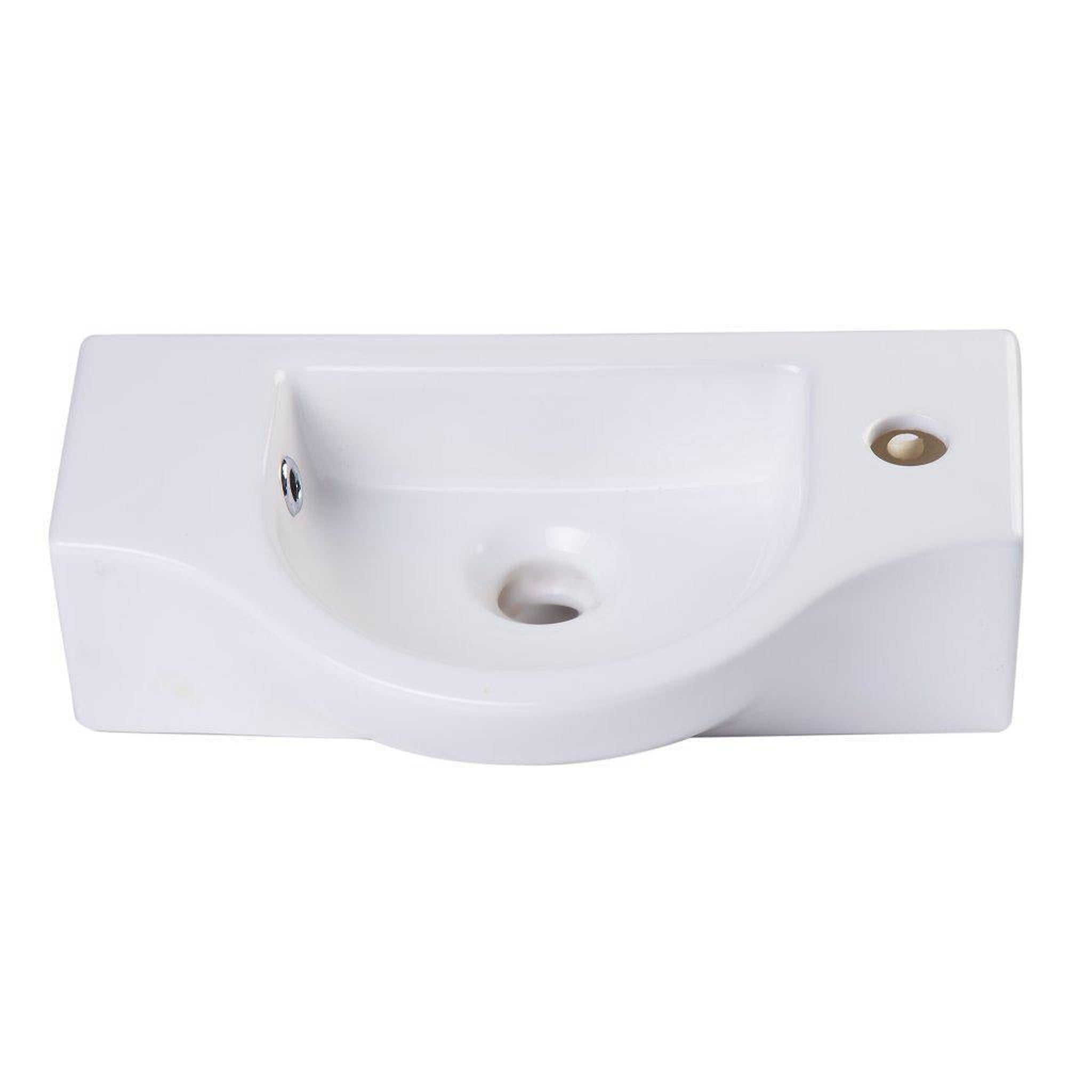 ALFI Brand, ALFI Brand AB105 18" White Wall-Mounted Euro Styled Ceramic Bathroom Sink With Single Faucet Hole and Chrome Overflow