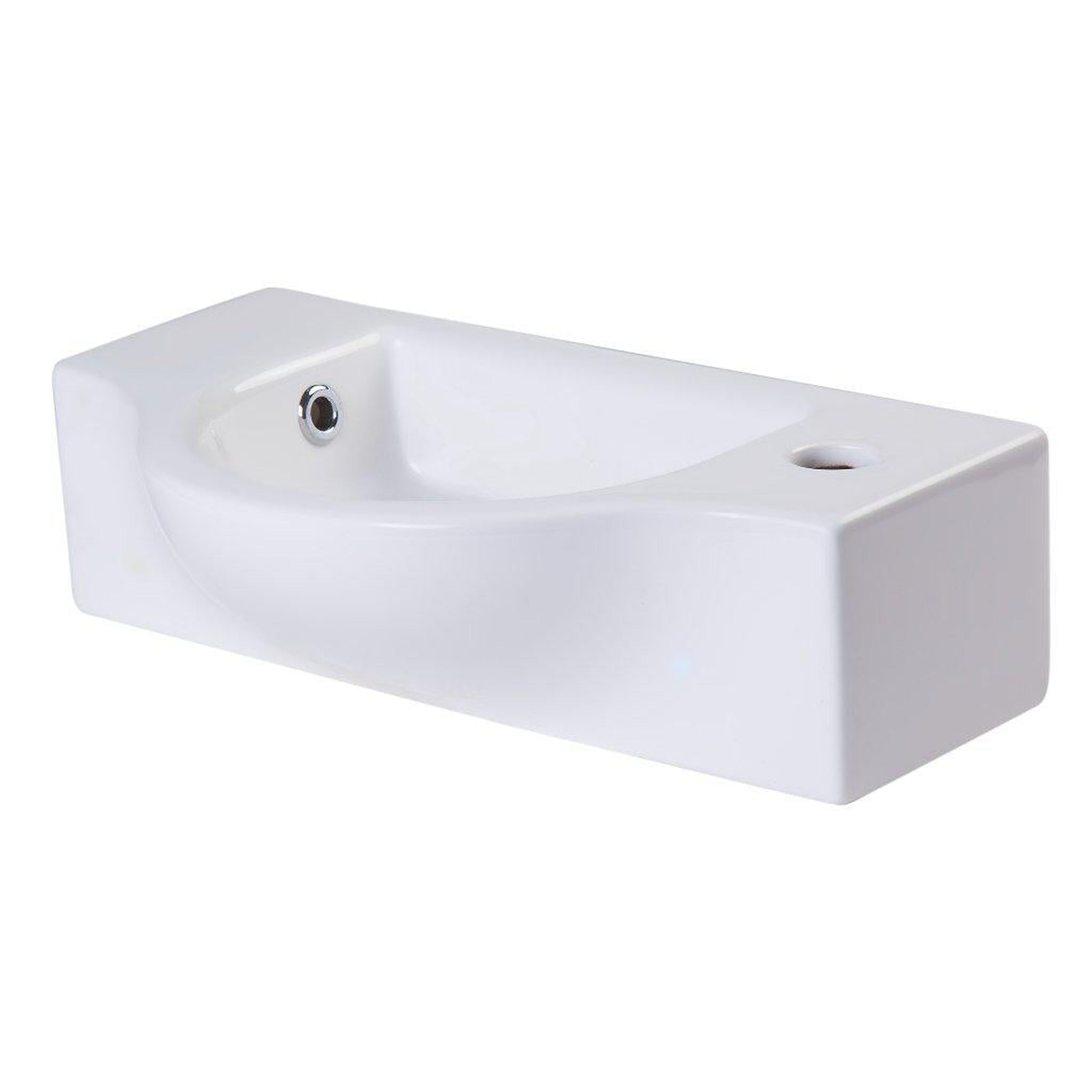 ALFI Brand, ALFI Brand AB105 18" White Wall-Mounted Euro Styled Ceramic Bathroom Sink With Single Faucet Hole and Chrome Overflow