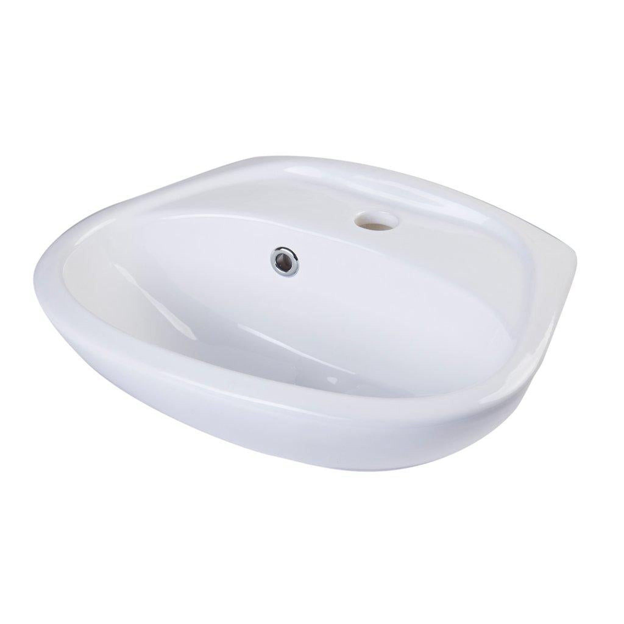 ALFI Brand, ALFI Brand AB106 17" White Wall-Mounted Oval Ceramic Sink With Single Faucet Hole and Overflow