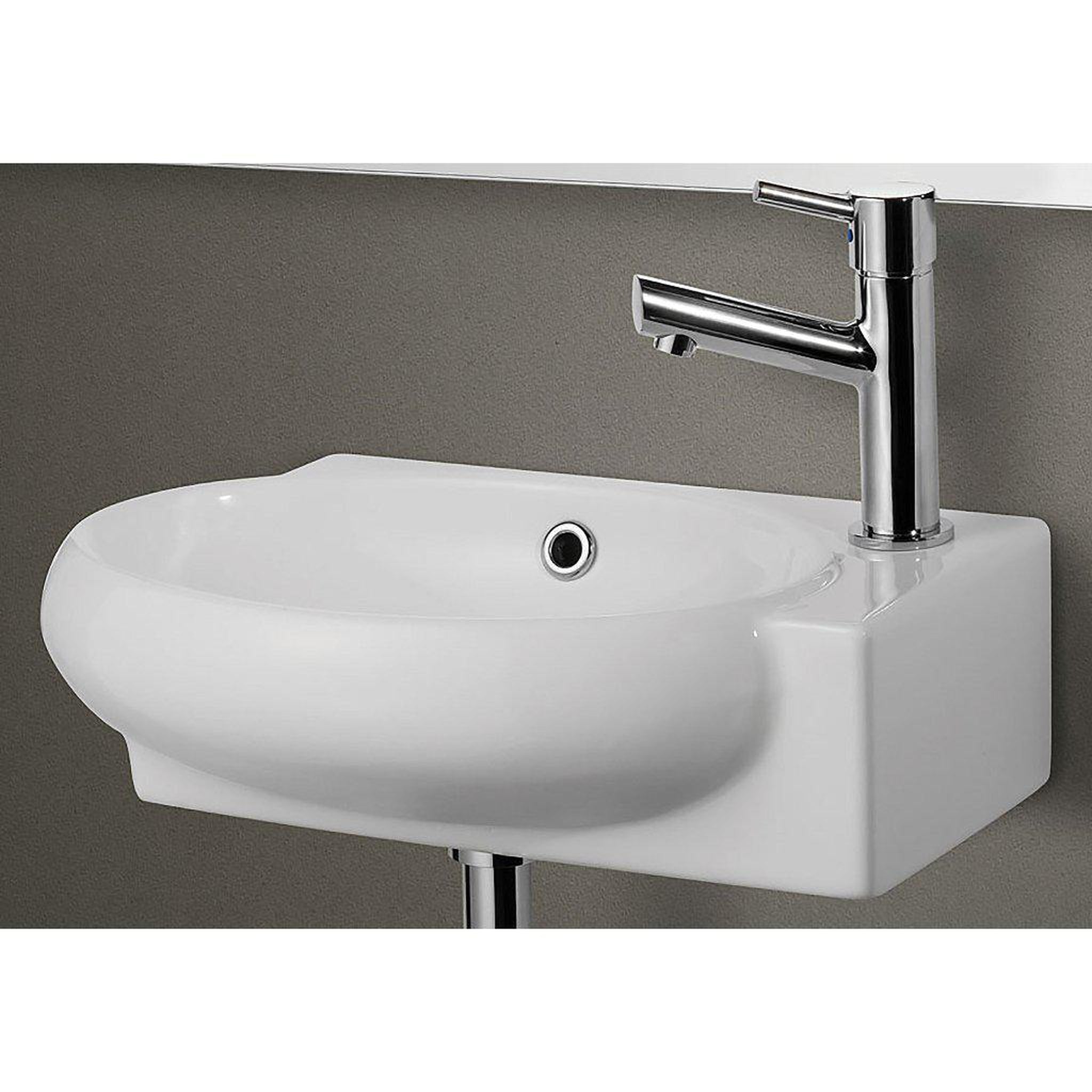 ALFI Brand, ALFI Brand AB107 17" White Wall-Mounted Euro Styled Oval Ceramic Bathroom Sink With Single Faucet Hole and Overflow