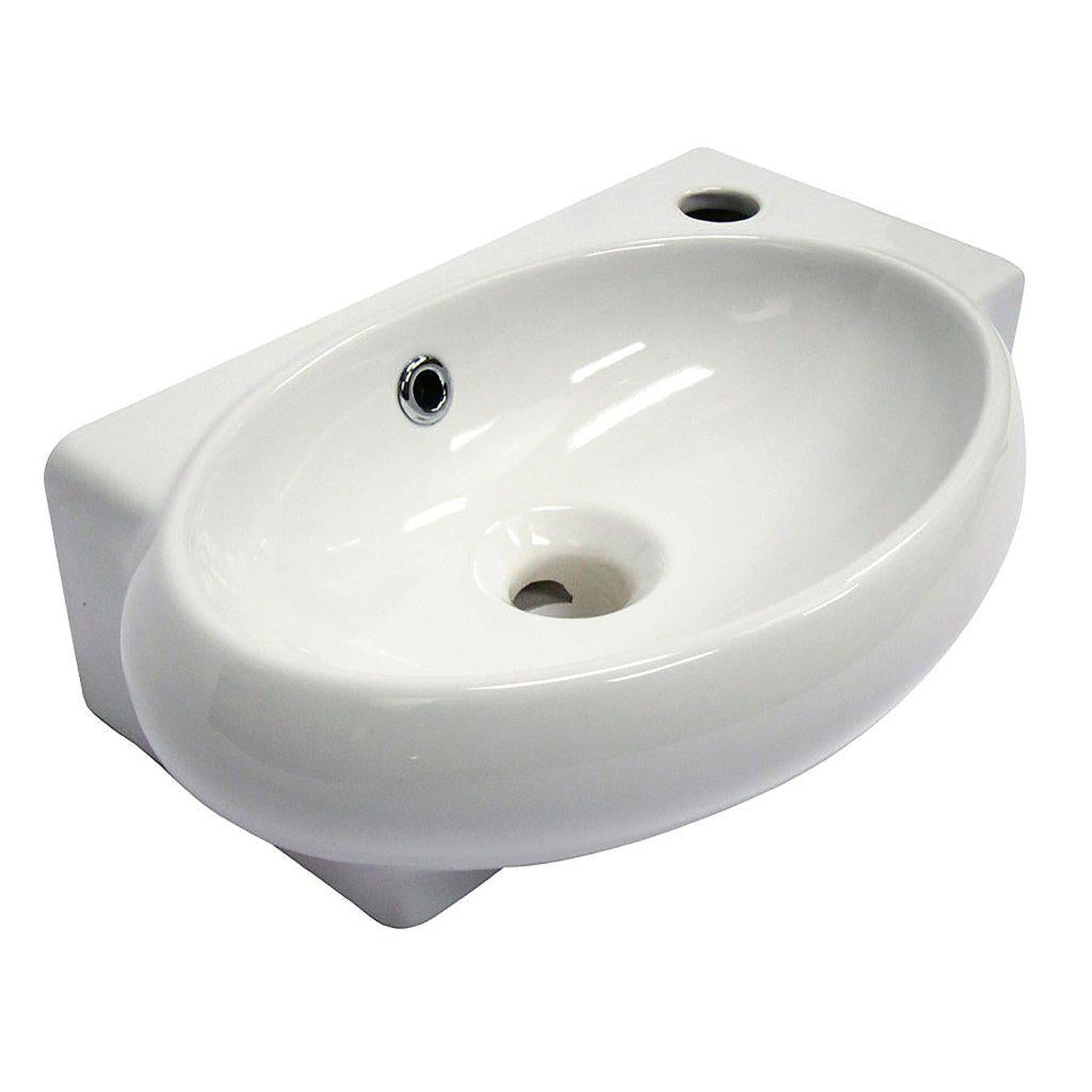 ALFI Brand, ALFI Brand AB107 17" White Wall-Mounted Euro Styled Oval Ceramic Bathroom Sink With Single Faucet Hole and Overflow