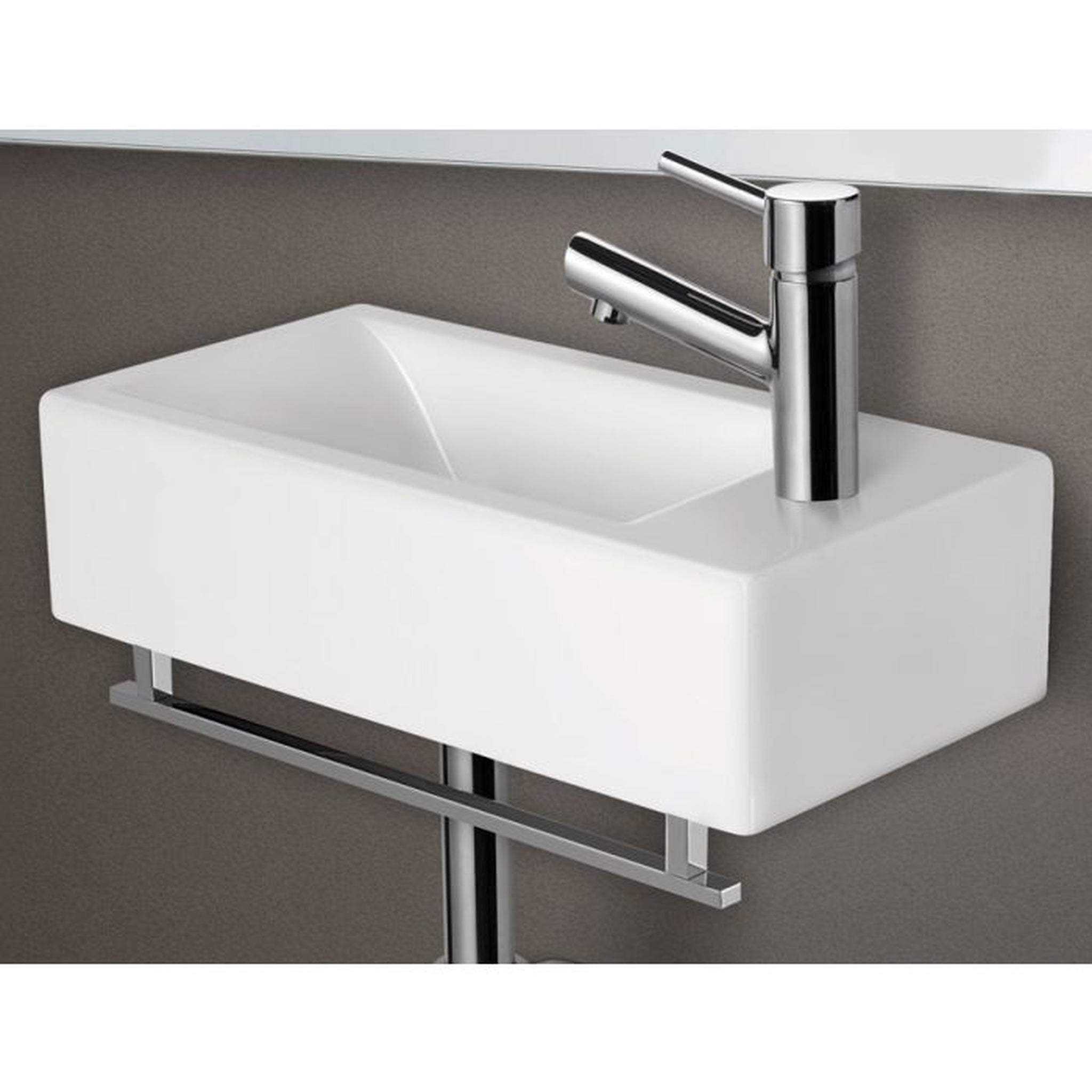 ALFI Brand, ALFI Brand AB108 20" White Wall-Mounted Rectangle Ceramic Bathroom Sink With Single Faucet Hole