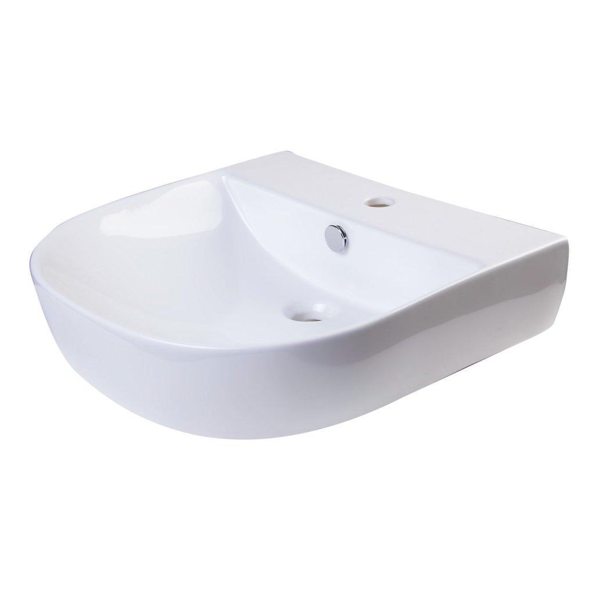 ALFI Brand, ALFI Brand AB110 20" White Wall-Mounted D-Shaped Ceramic Bathroom Sink With Single Faucet Hole and Overflow