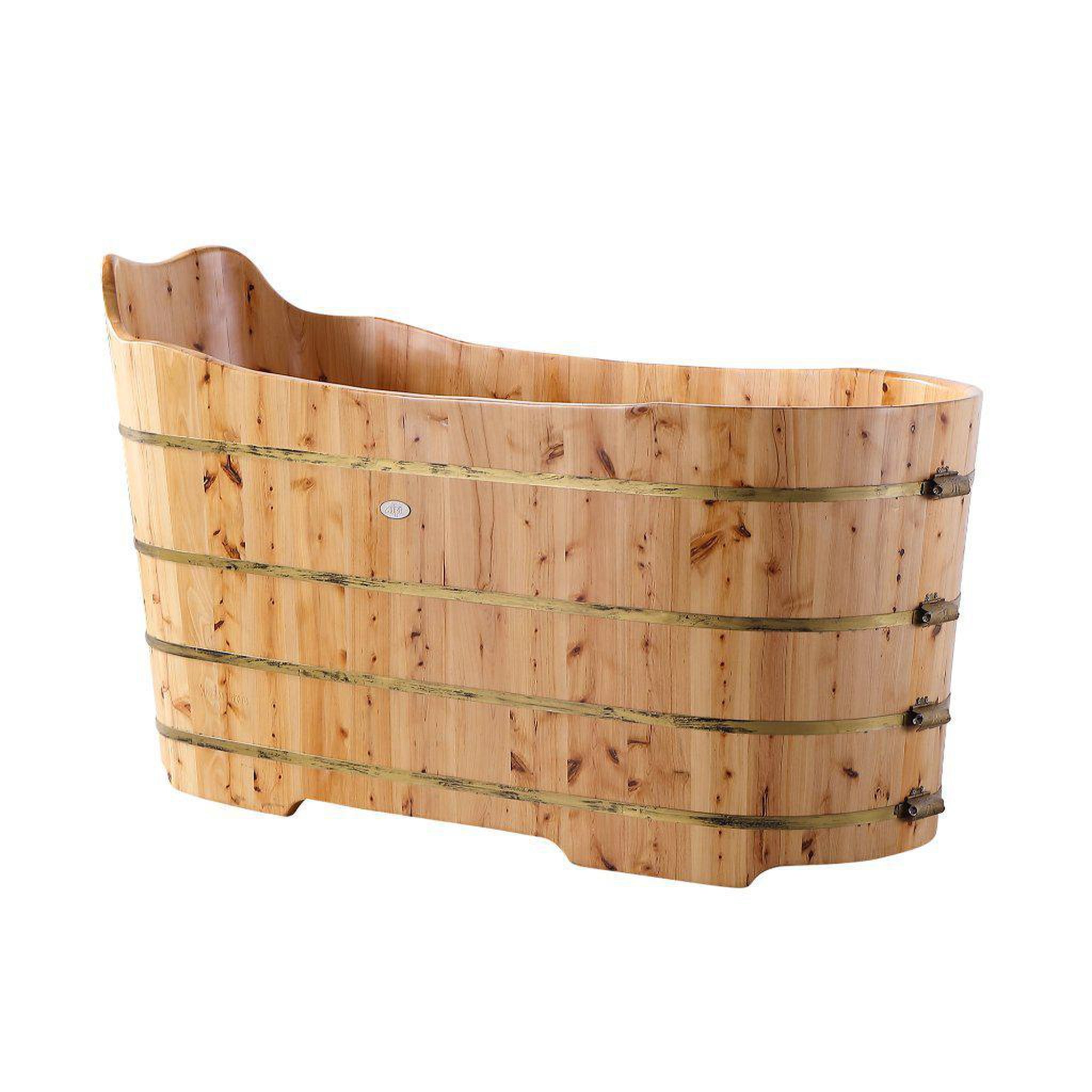 ALFI Brand, ALFI Brand AB1103 59" One Person Freestanding Soaking Cedar Wood Bathtub With Bench