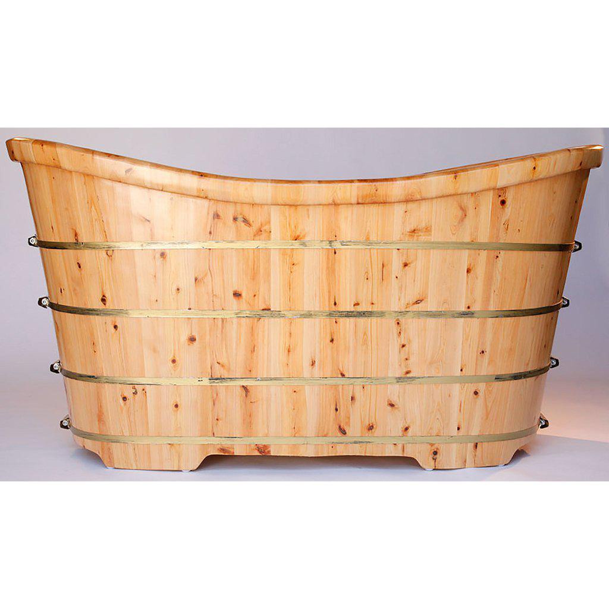 ALFI Brand, ALFI Brand AB1105 63" One Person Freestanding Soaking Cedar Wood Bathtub With Center Drain