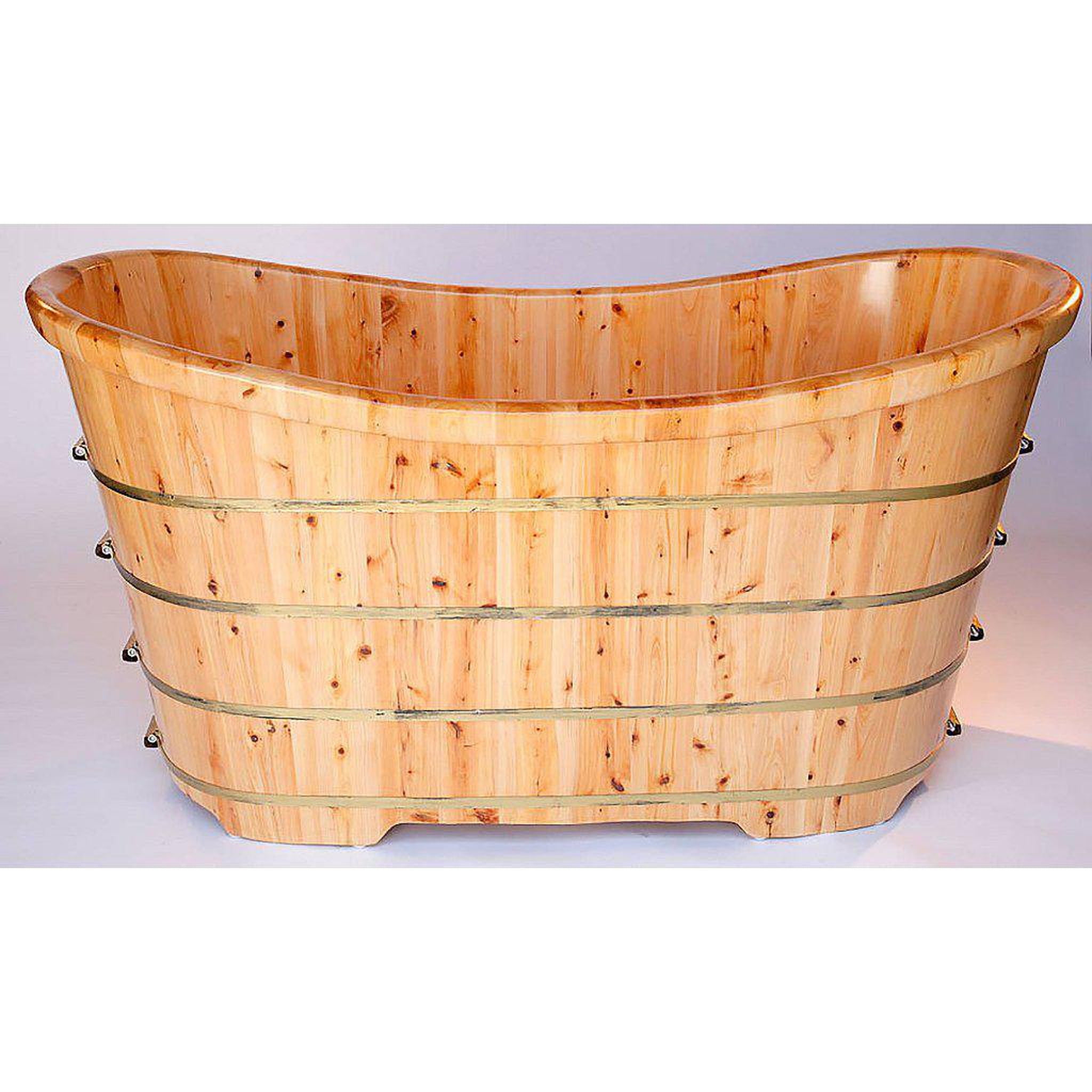 ALFI Brand, ALFI Brand AB1105 63" One Person Freestanding Soaking Cedar Wood Bathtub With Center Drain