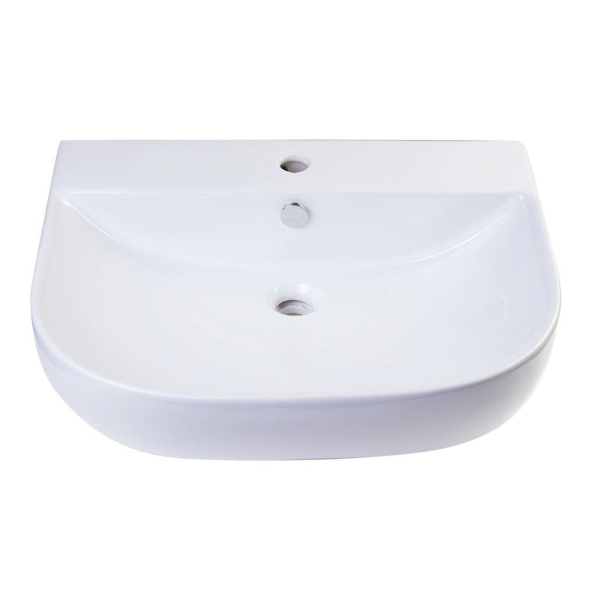 ALFI Brand, ALFI Brand AB111 24" White Wall-Mounted D-Shaped Bathroom Sink With Single Faucet Hole and Overflow