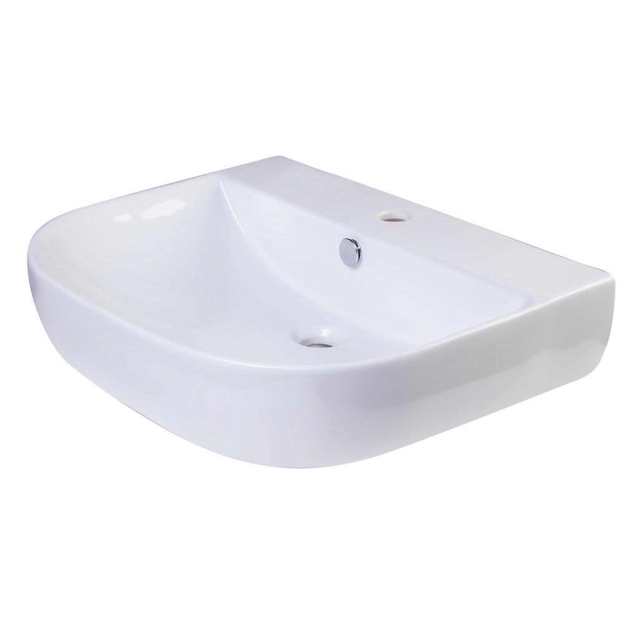 ALFI Brand, ALFI Brand AB111 24" White Wall-Mounted D-Shaped Bathroom Sink With Single Faucet Hole and Overflow