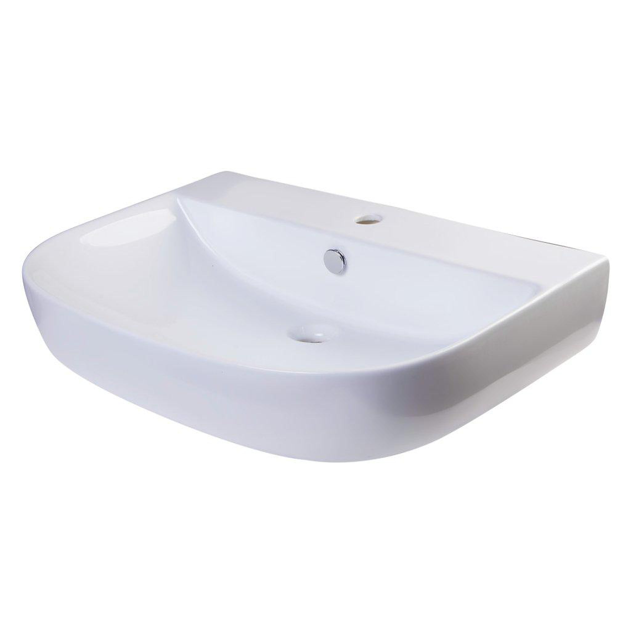 ALFI Brand, ALFI Brand AB112 28" White Wall-Mounted D-Shaped Ceramic Bathroom Sink With Single Faucet Hole and Overflow