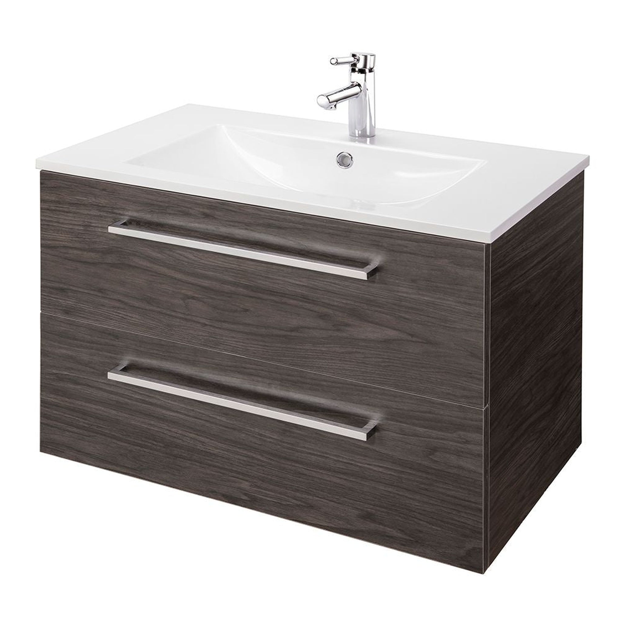 American Bath Factory, Abby Bath Aiden 30” x 20” Wall-Mounted Vanity in Noir Finish With Two Drawers and Chrome Handles