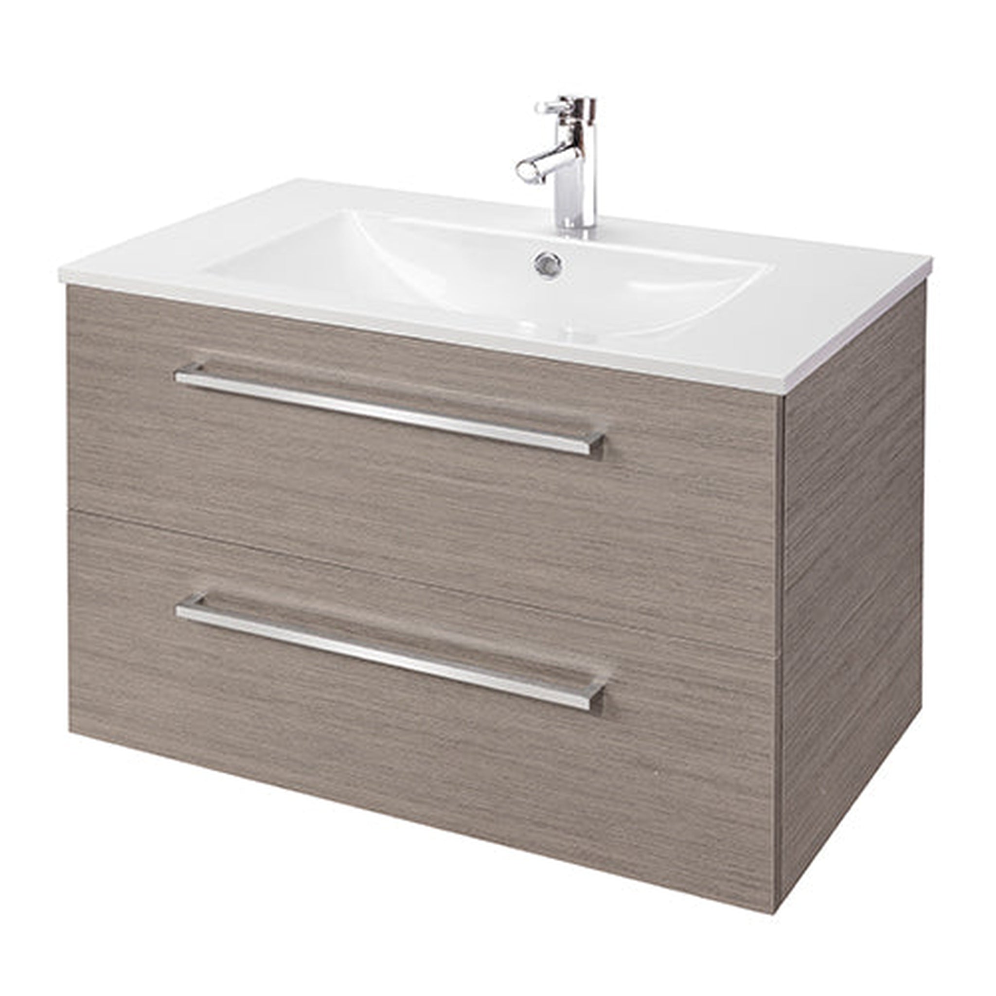 American Bath Factory, Abby Bath Aiden 30” x 20” Wall-Mounted Vanity in Slate Finish With Two Drawers and Chrome Handles