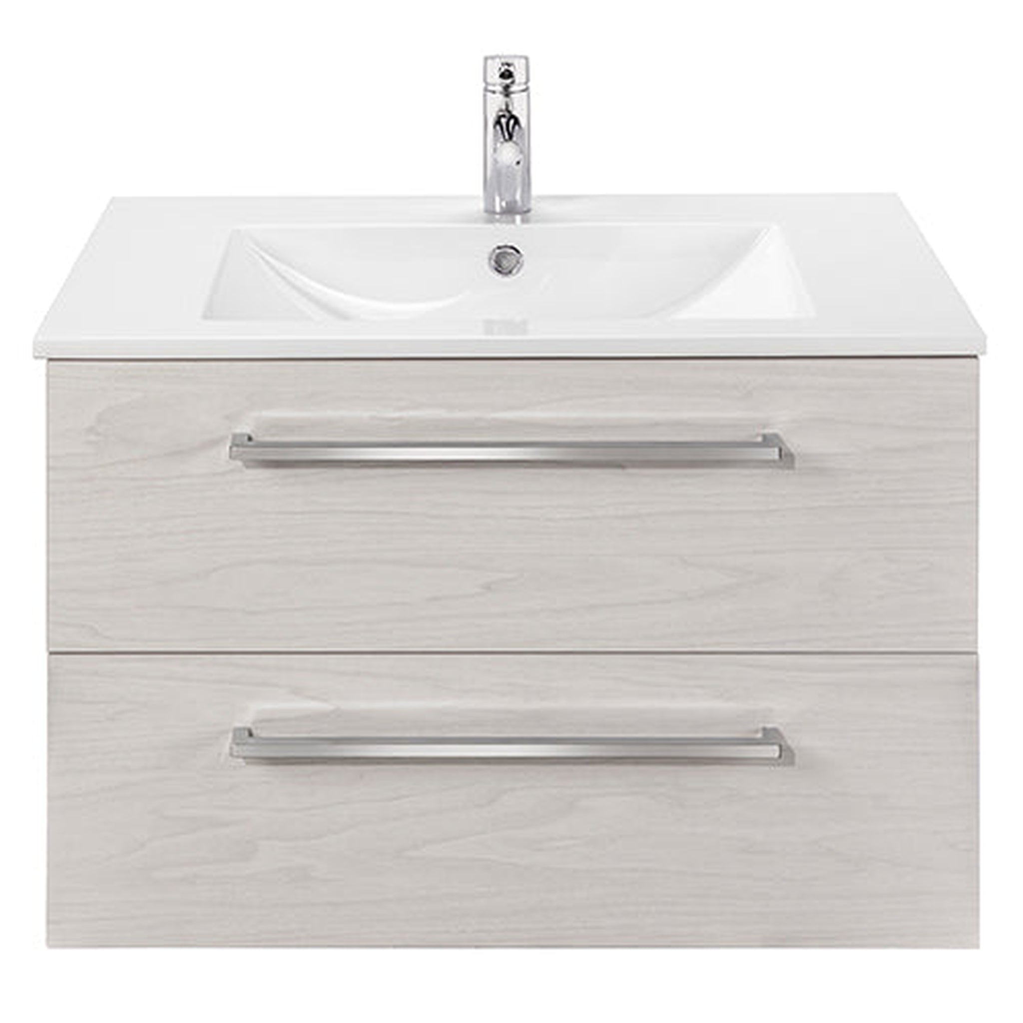 American Bath Factory, Abby Bath Aiden 30” x 20” Wall-Mounted Vanity in Winter White Finish With Two Drawers and Chrome Handles