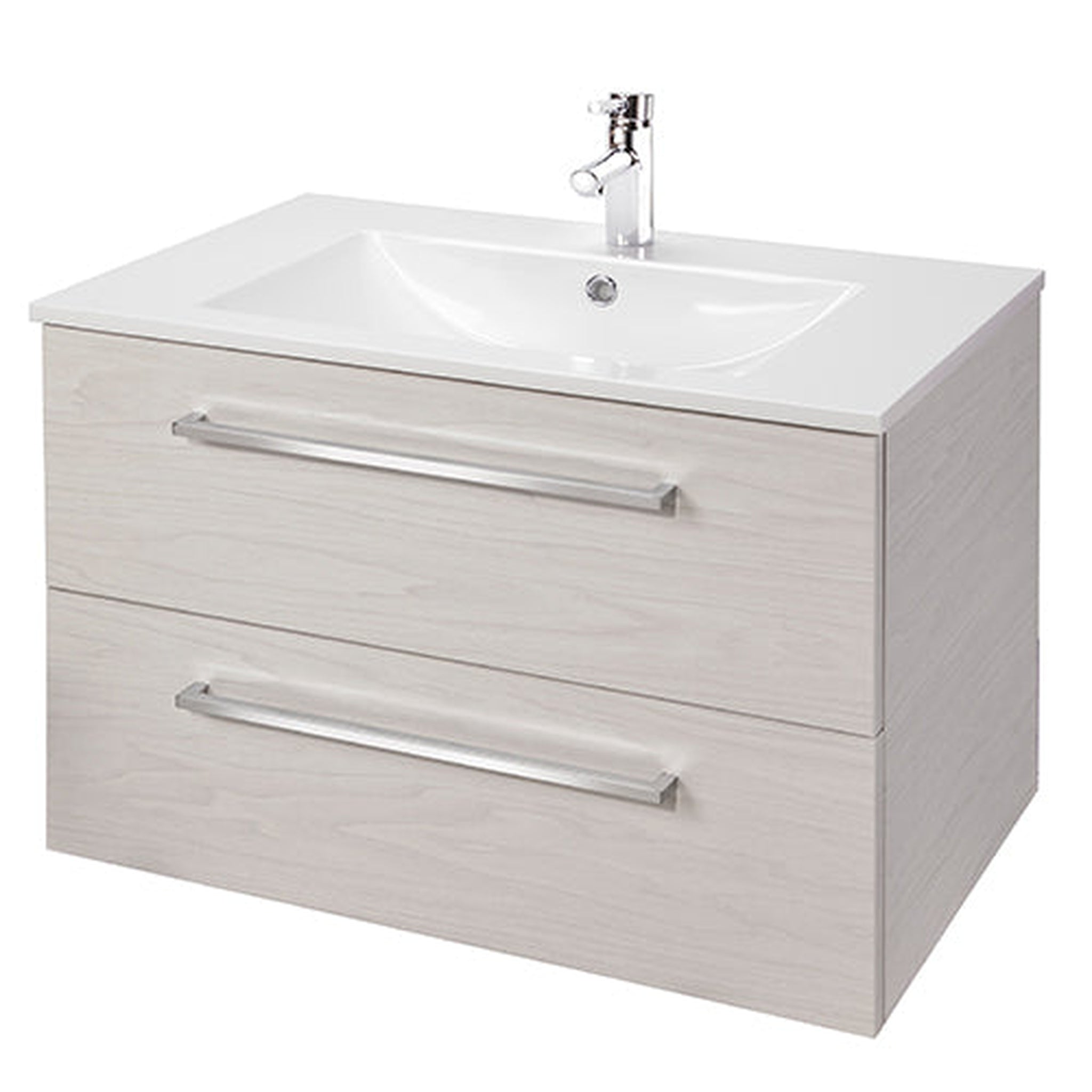 American Bath Factory, Abby Bath Aiden 30” x 20” Wall-Mounted Vanity in Winter White Finish With Two Drawers and Chrome Handles