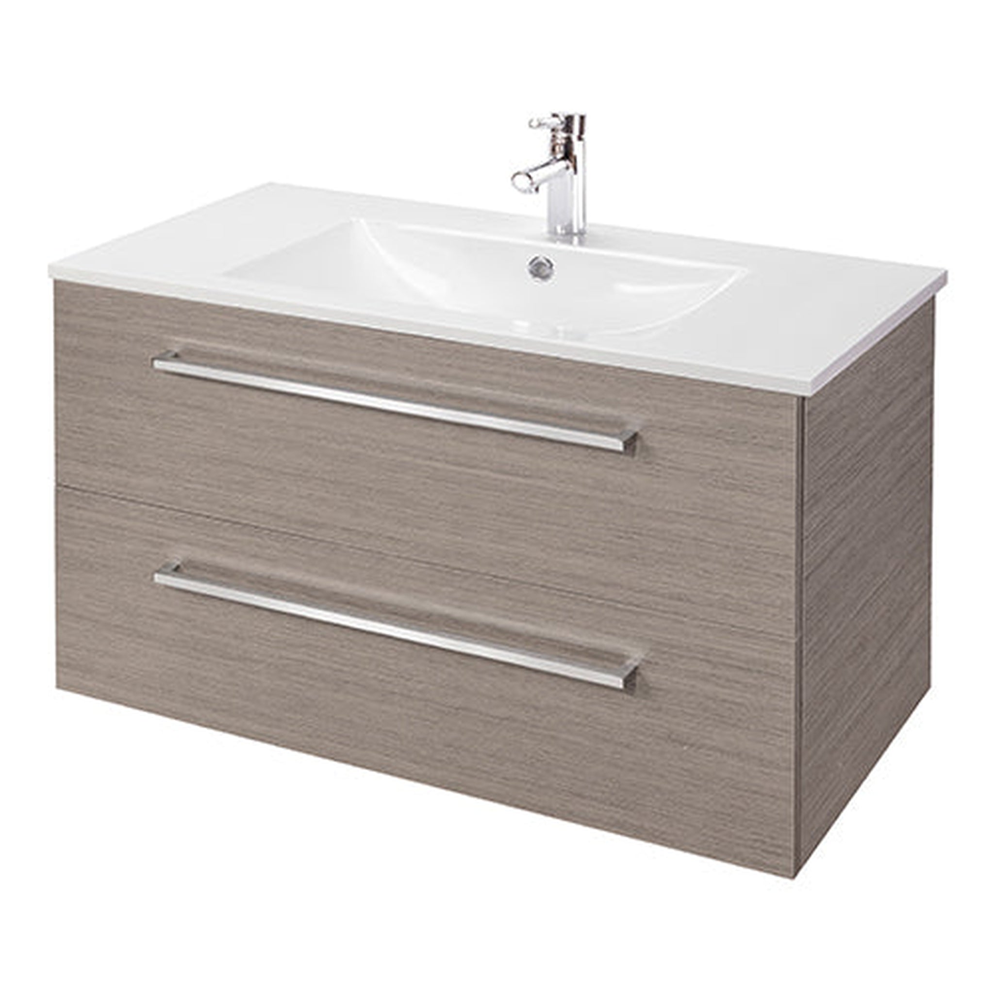 American Bath Factory, Abby Bath Aiden 36” x 20” Wall-Mounted Vanity in Slate Finish With Two Drawers and Chrome Handles