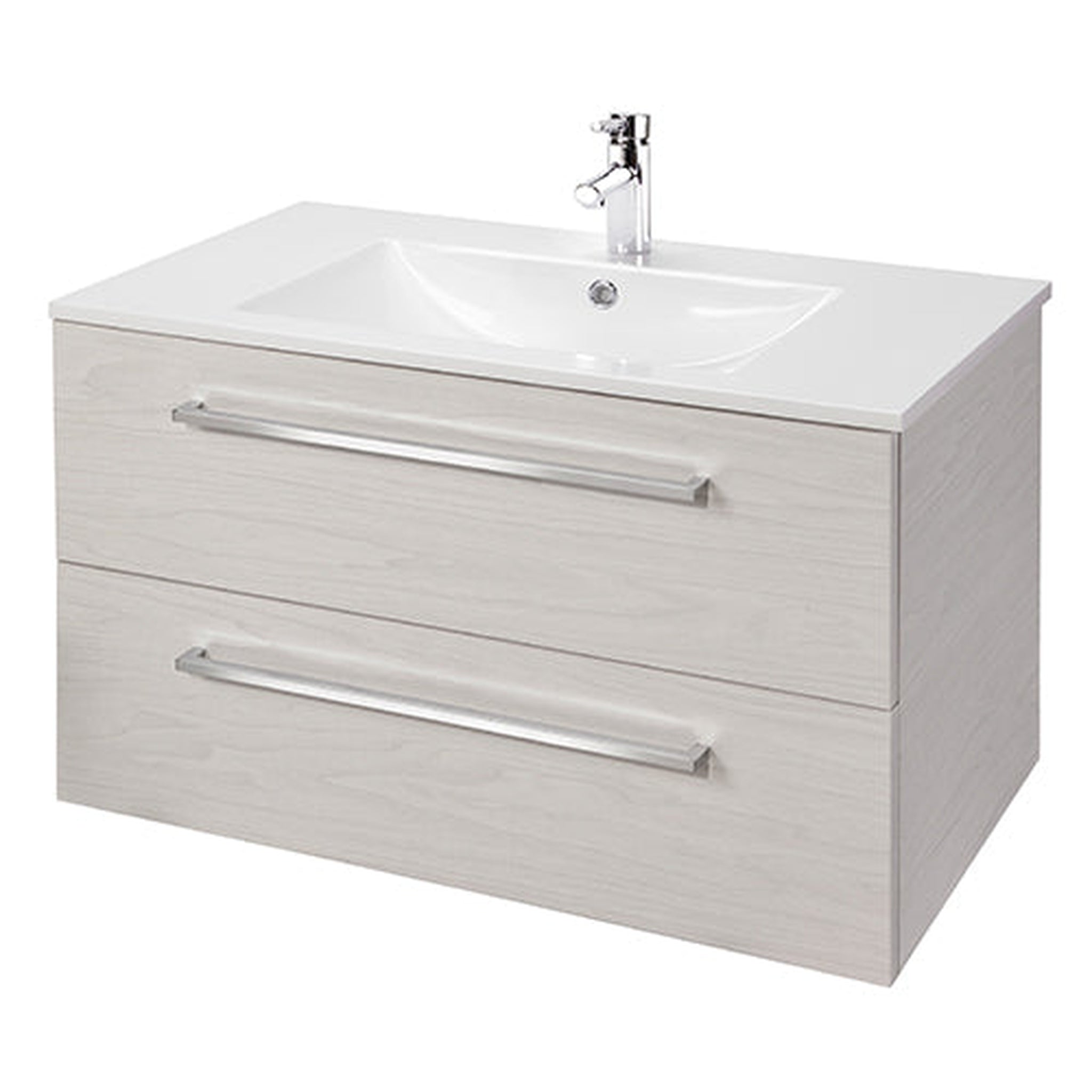 American Bath Factory, Abby Bath Aiden 36” x 20” Wall-Mounted Vanity in Winter White Finish With Two Drawers and Chrome Handles