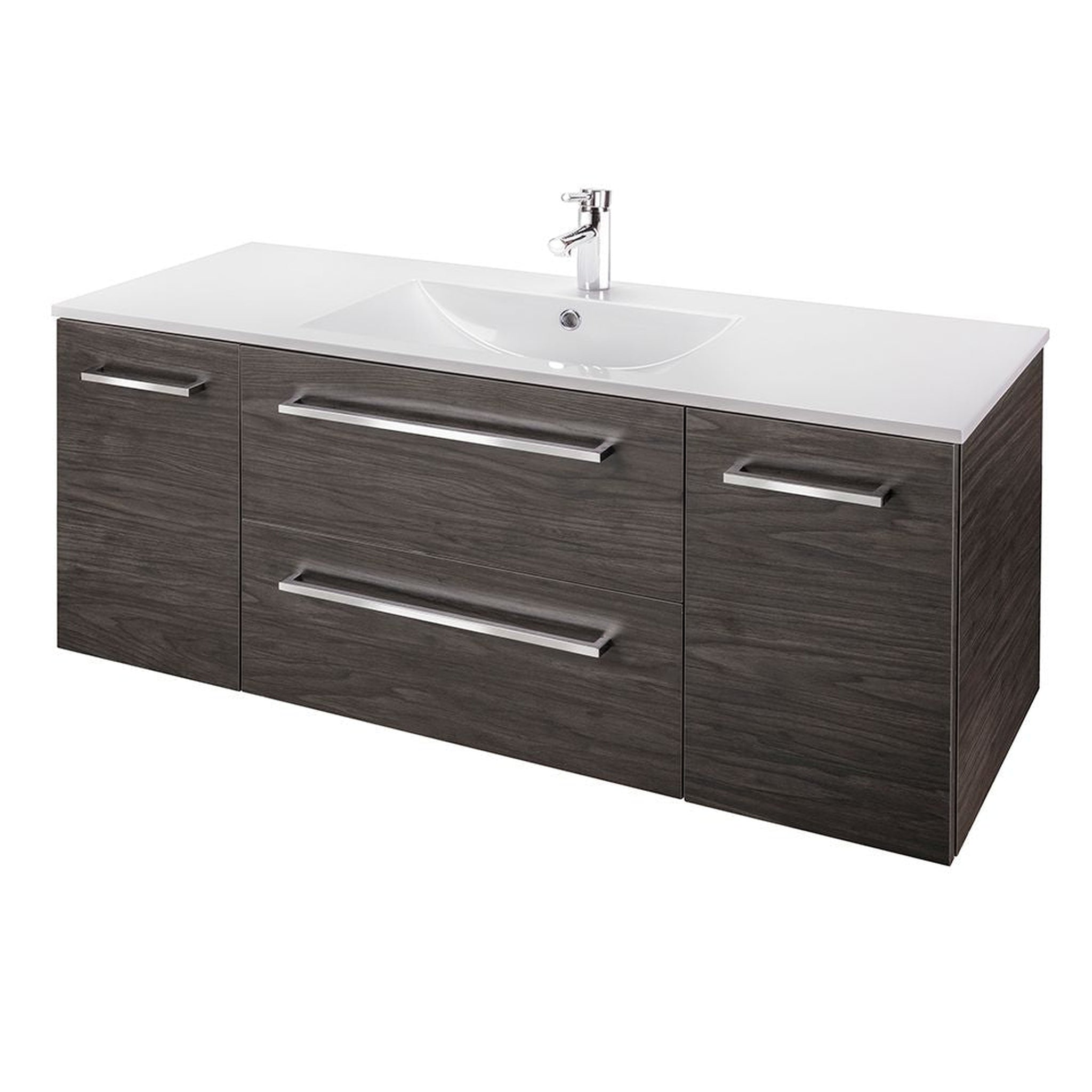 American Bath Factory, Abby Bath Aiden 48” x 20” Wall-Mounted Vanity in Noir Finish With Two Drawers and Chrome Handles