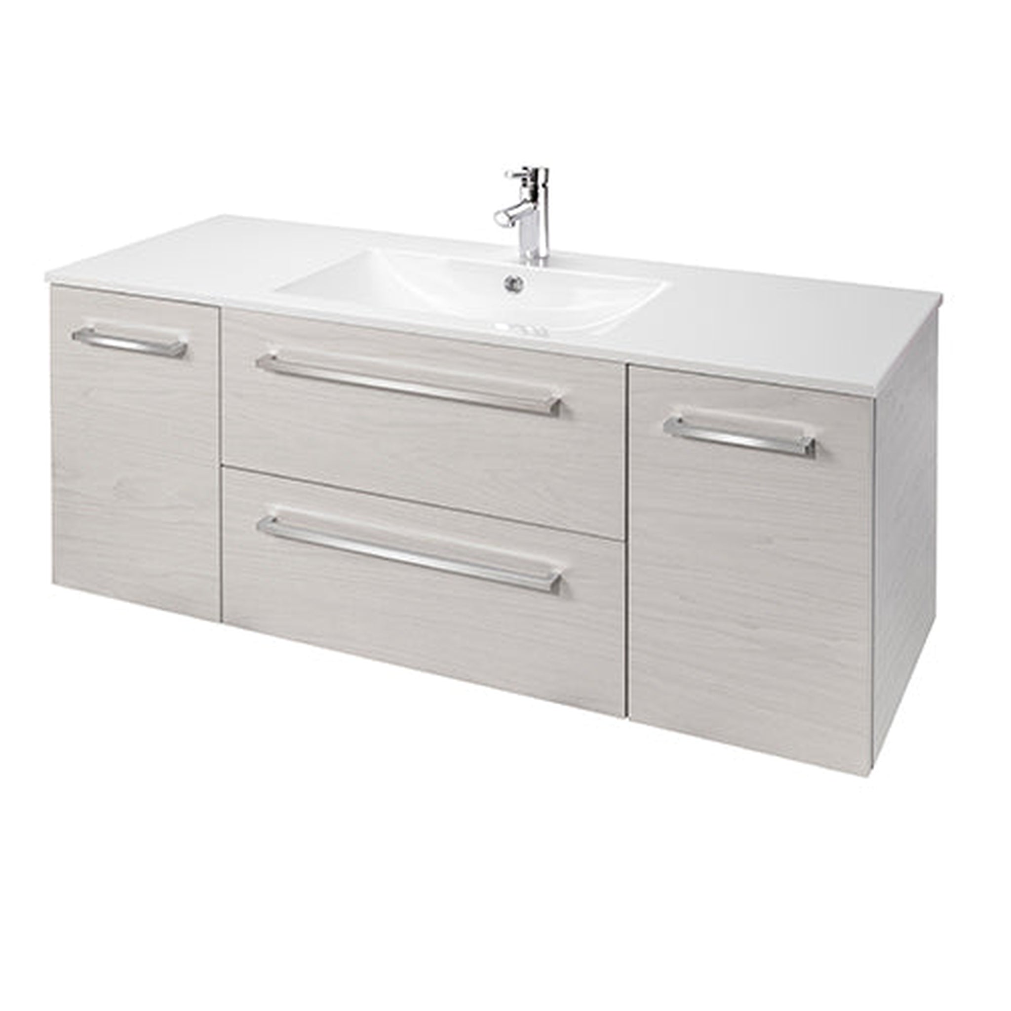 American Bath Factory, Abby Bath Aiden 48” x 20” Wall-Mounted Vanity in Winter White Finish With Two Drawers and Chrome Handles