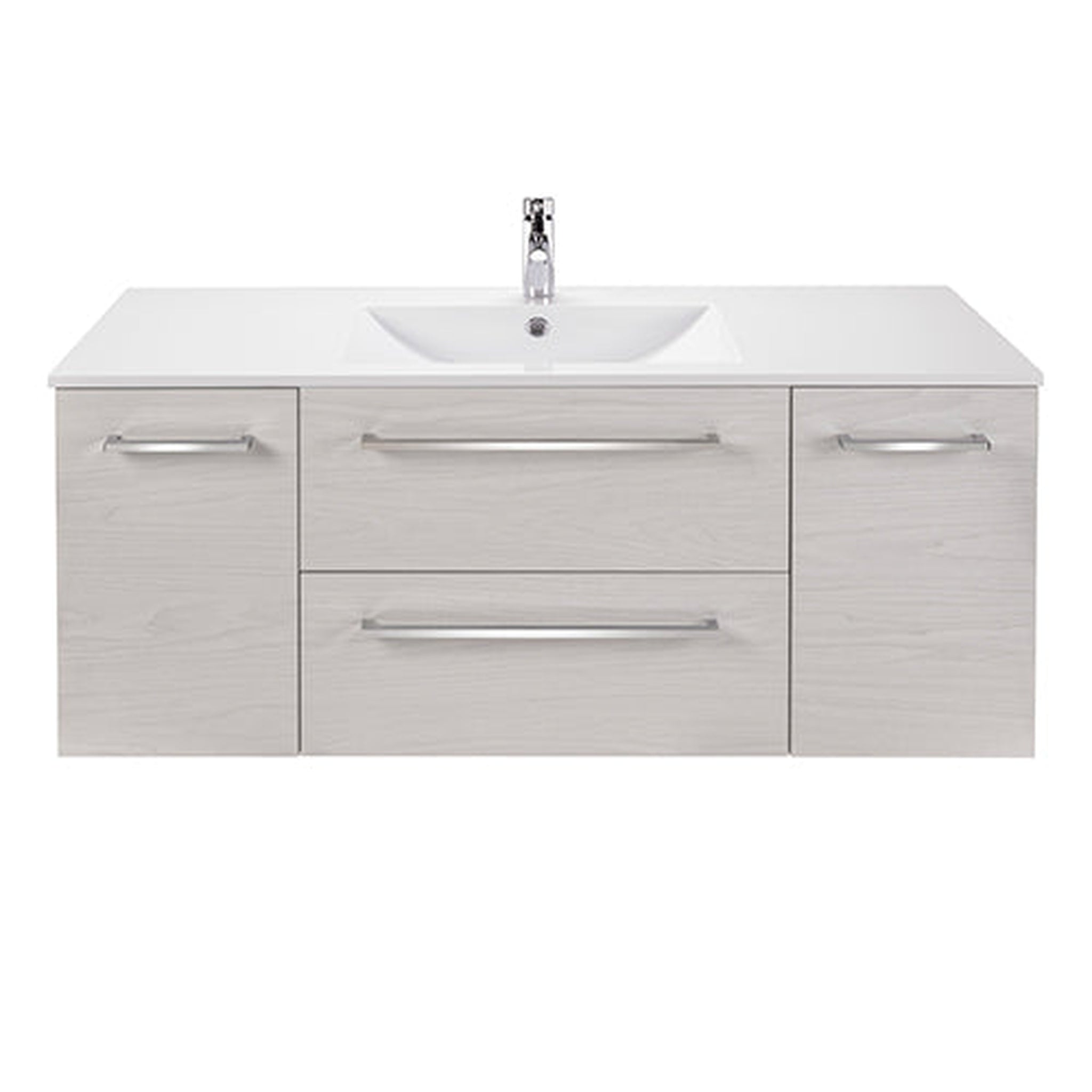 American Bath Factory, Abby Bath Aiden 48” x 20” Wall-Mounted Vanity in Winter White Finish With Two Drawers and Chrome Handles