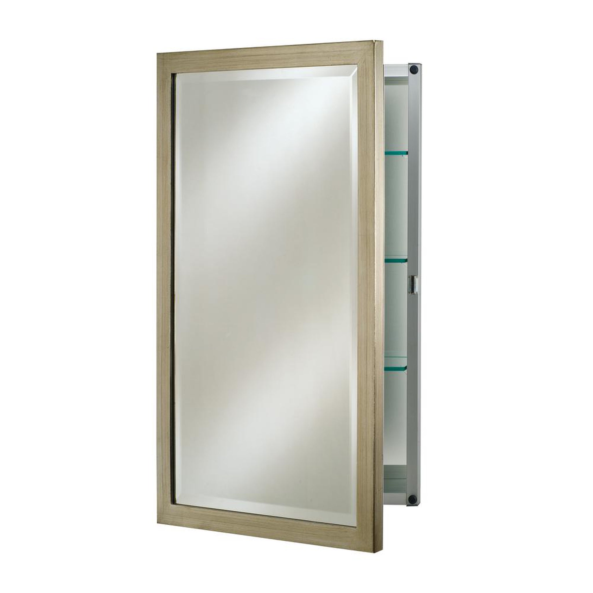 Afina, Afina Basix 16" x 22" Brushed Silver Recessed Left Or Right Hinged Single Door Beveled Mirror Medicine Cabinet