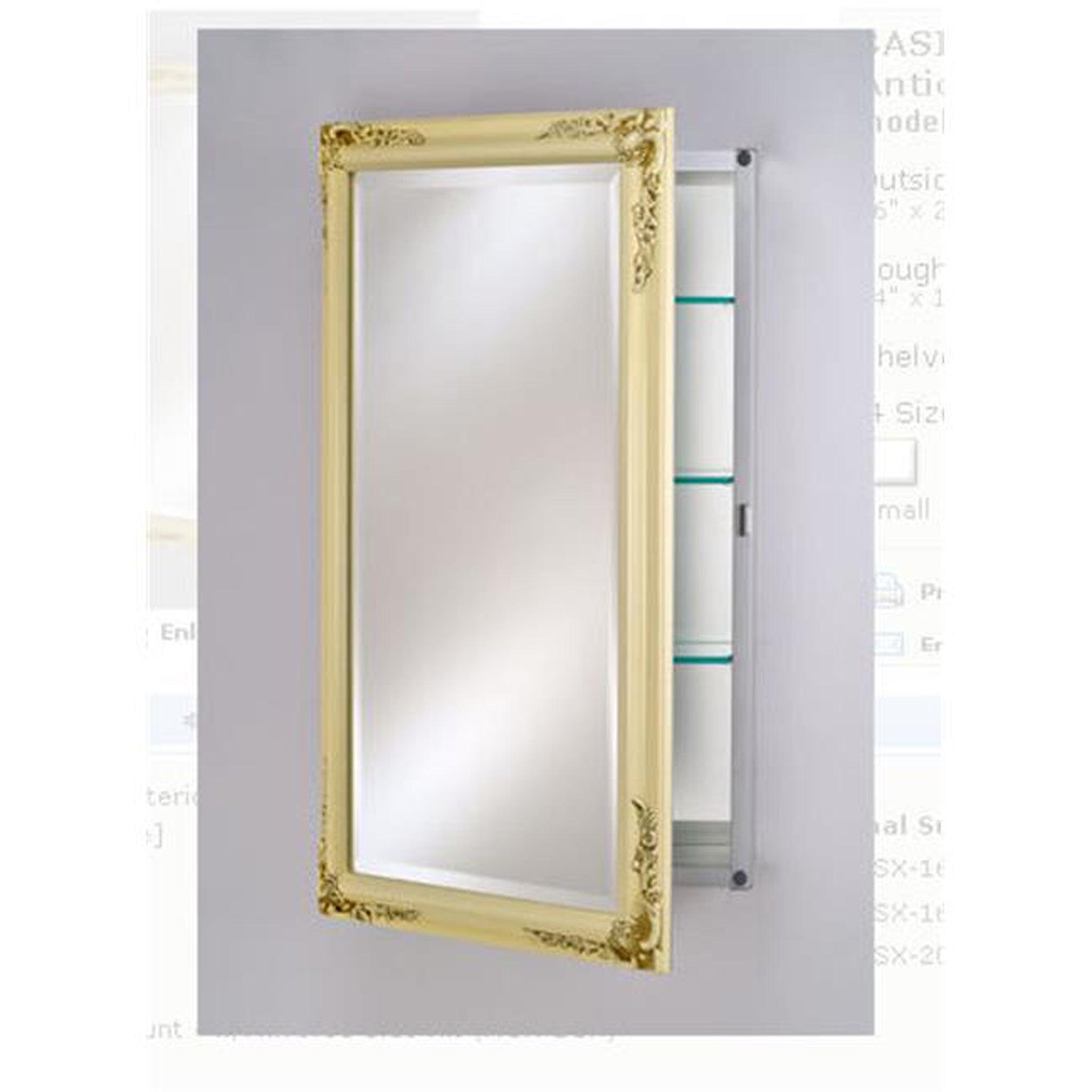 Afina, Afina Basix Plus 16" x 22" Antique Biscuit Recessed Left Or Right Hinged Single Door Beveled Mirror Medicine Cabinet