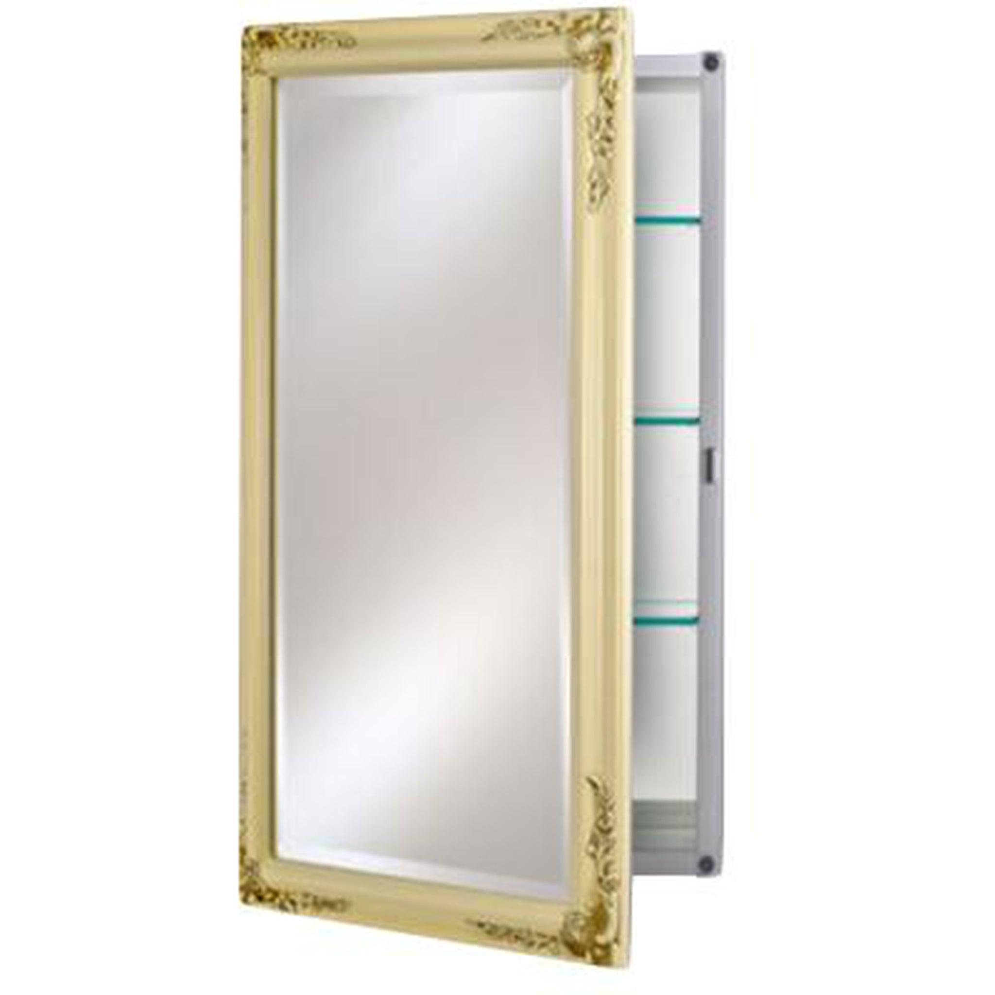 Afina, Afina Basix Plus 16" x 22" Antique Biscuit Recessed Left Or Right Hinged Single Door Beveled Mirror Medicine Cabinet