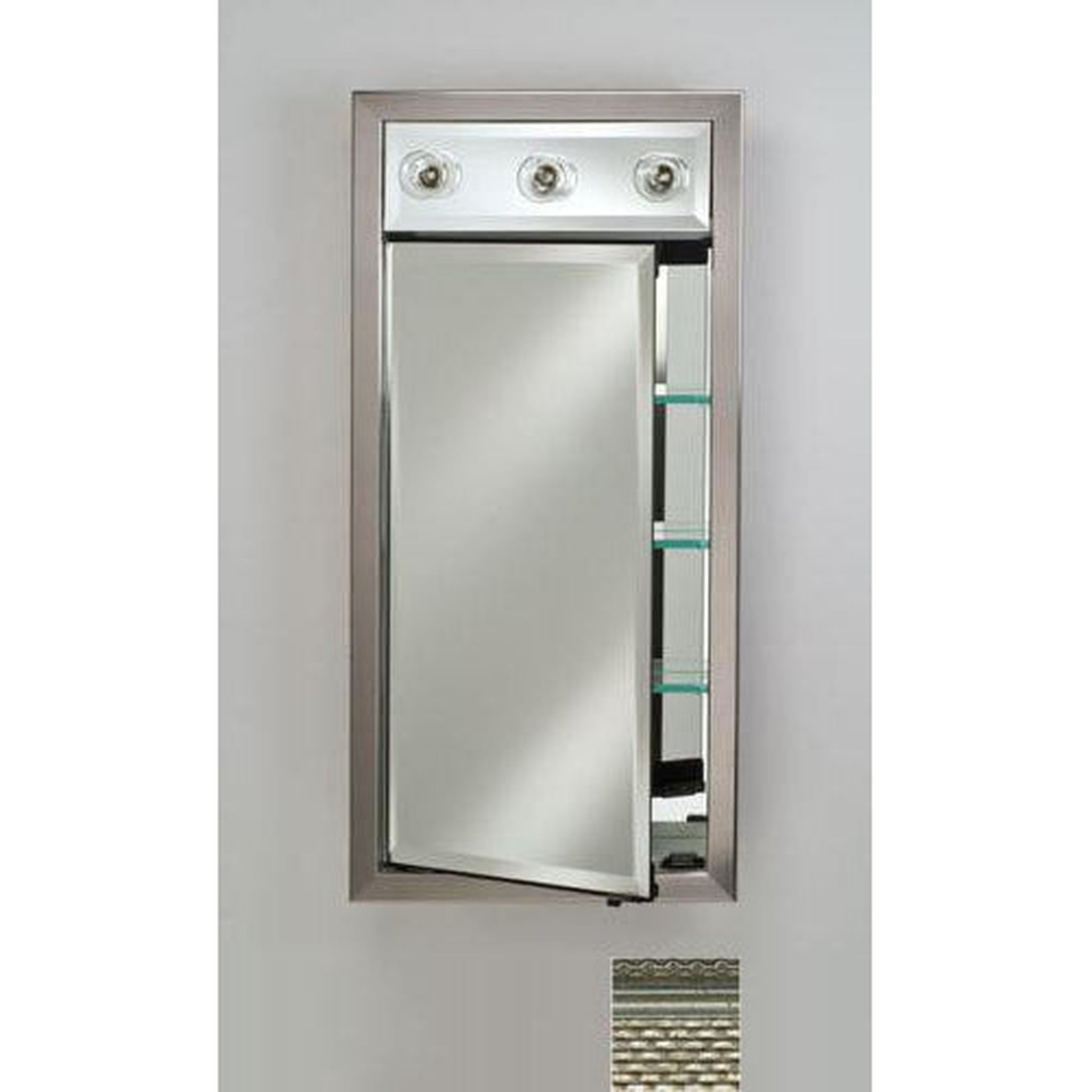 Afina, Afina Signature 17" x 30" Elegance Antique Silver Recessed Left Hinged Single Door Medicine Cabinet With Contemporary Lights