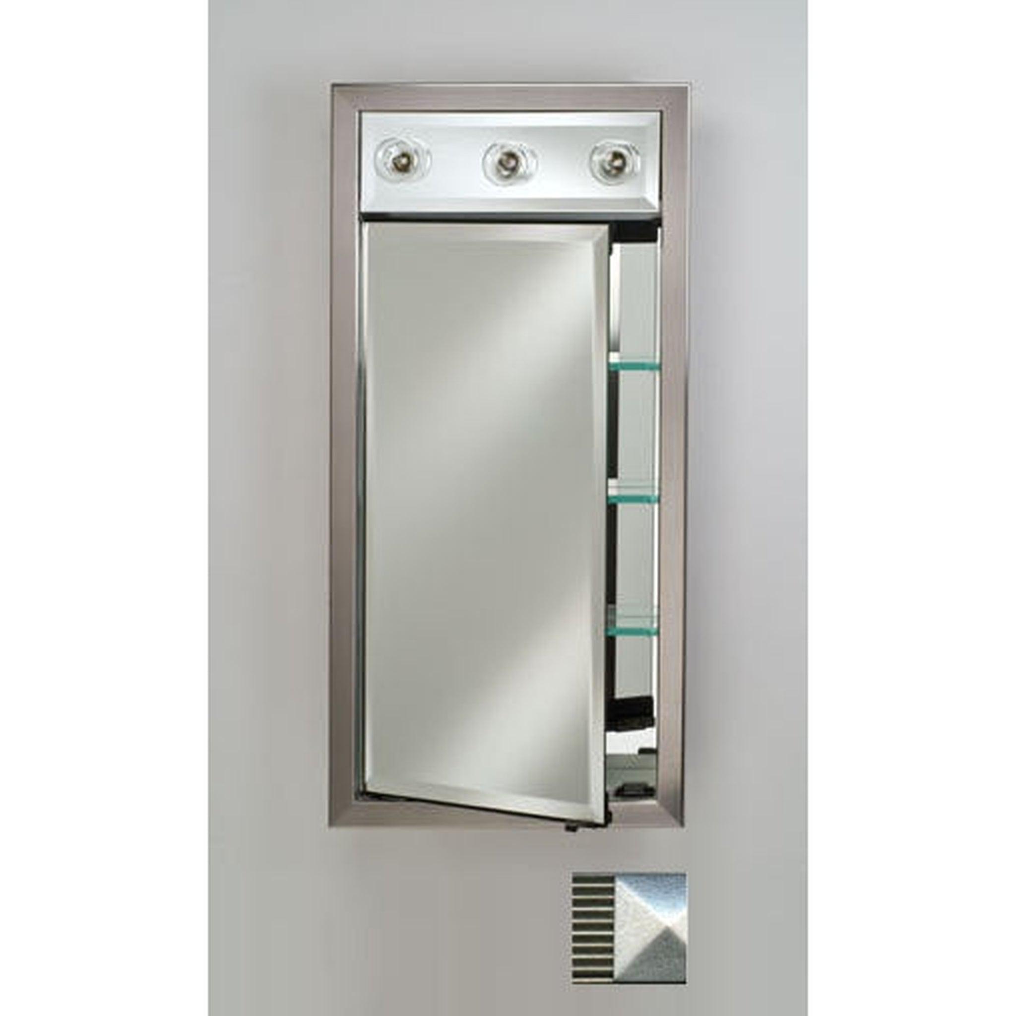 Afina, Afina Signature 17" x 30" Meridian Antique Silver with Antique Silver Caps Recessed Left Hinged Single Door Medicine Cabinet With Contemporary Lights