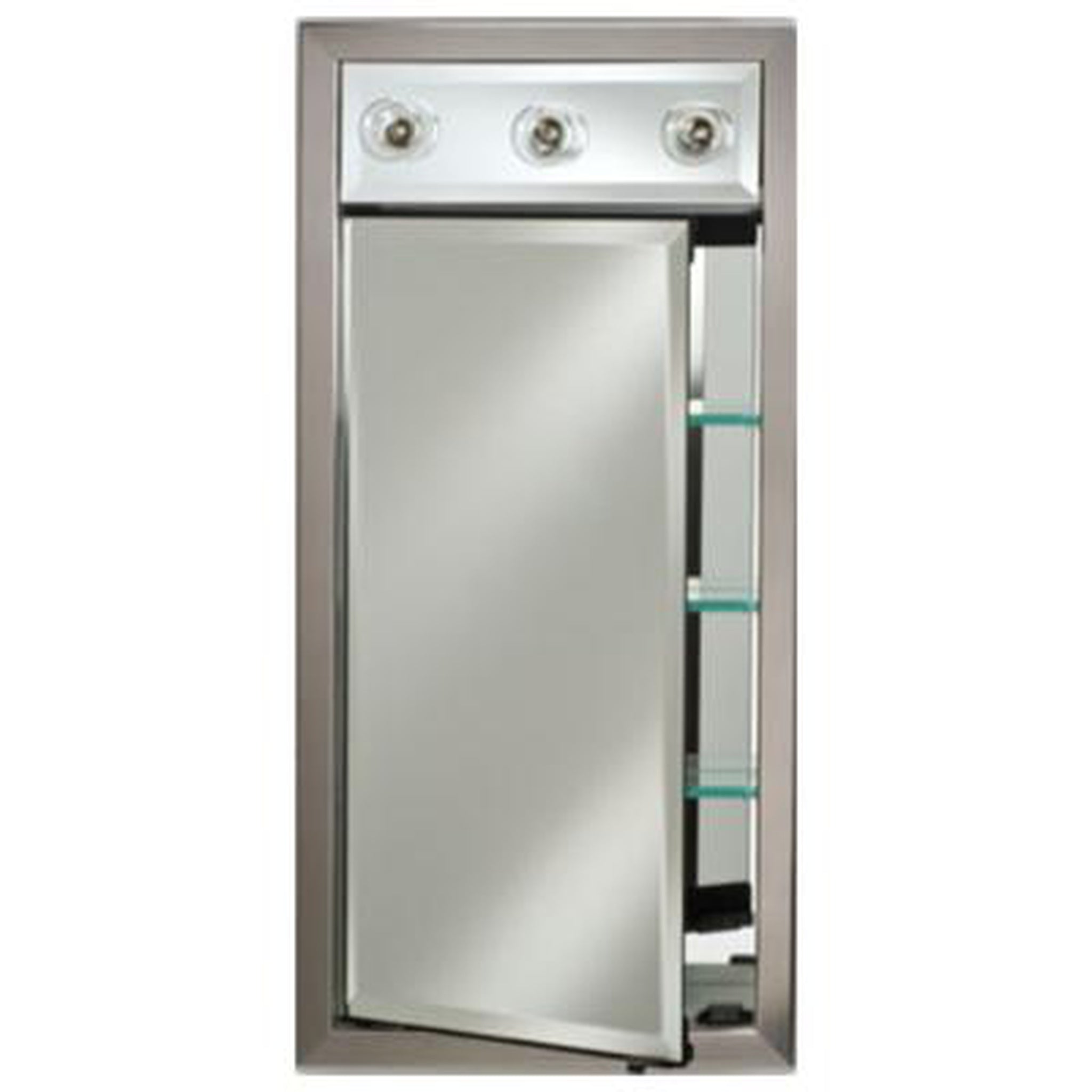 Afina, Afina Signature 17" x 30" Polished Glimmer-Flat Recessed Left Hinged Single Door Medicine Cabinet With Contemporary Lights