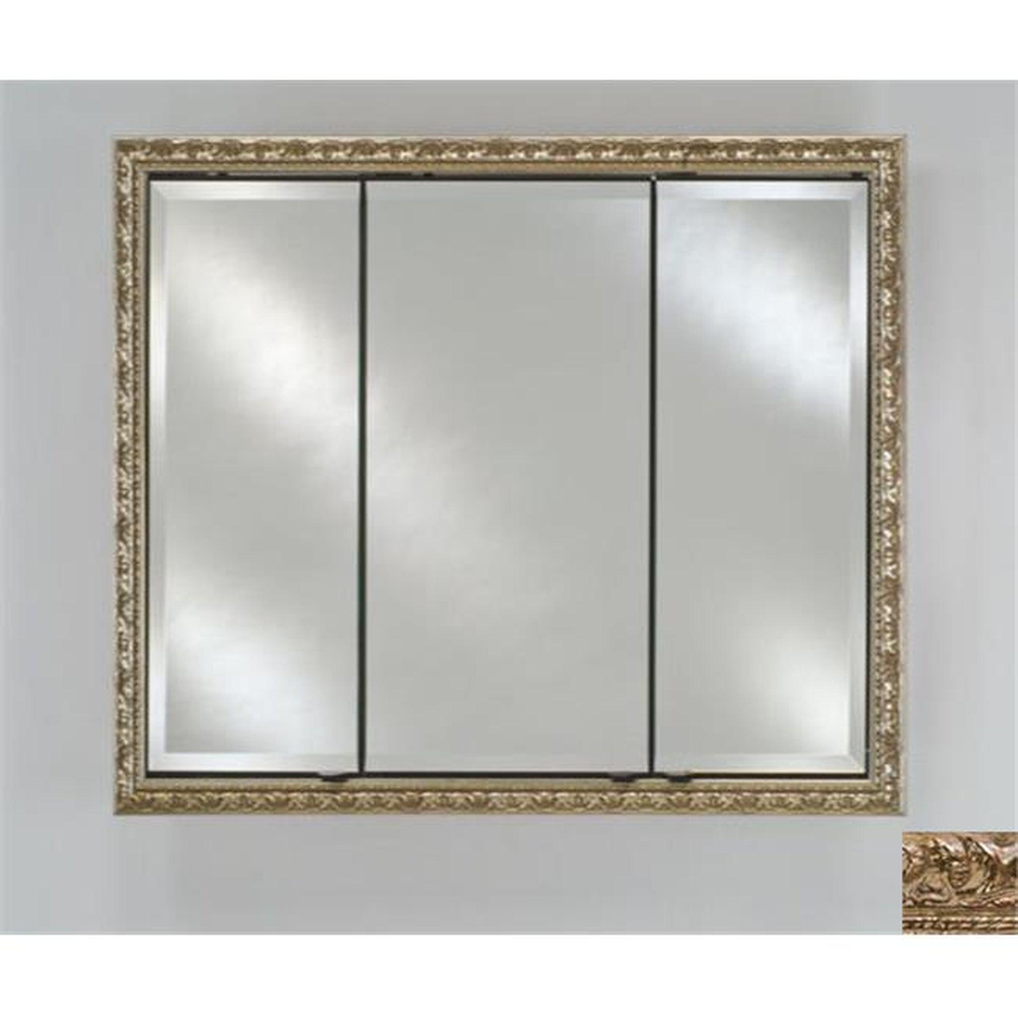 Afina, Afina Signature 38" x 30" Tuscany Antique Silver Recessed Triple Door Medicine Cabinet With Beveled Edge Mirror