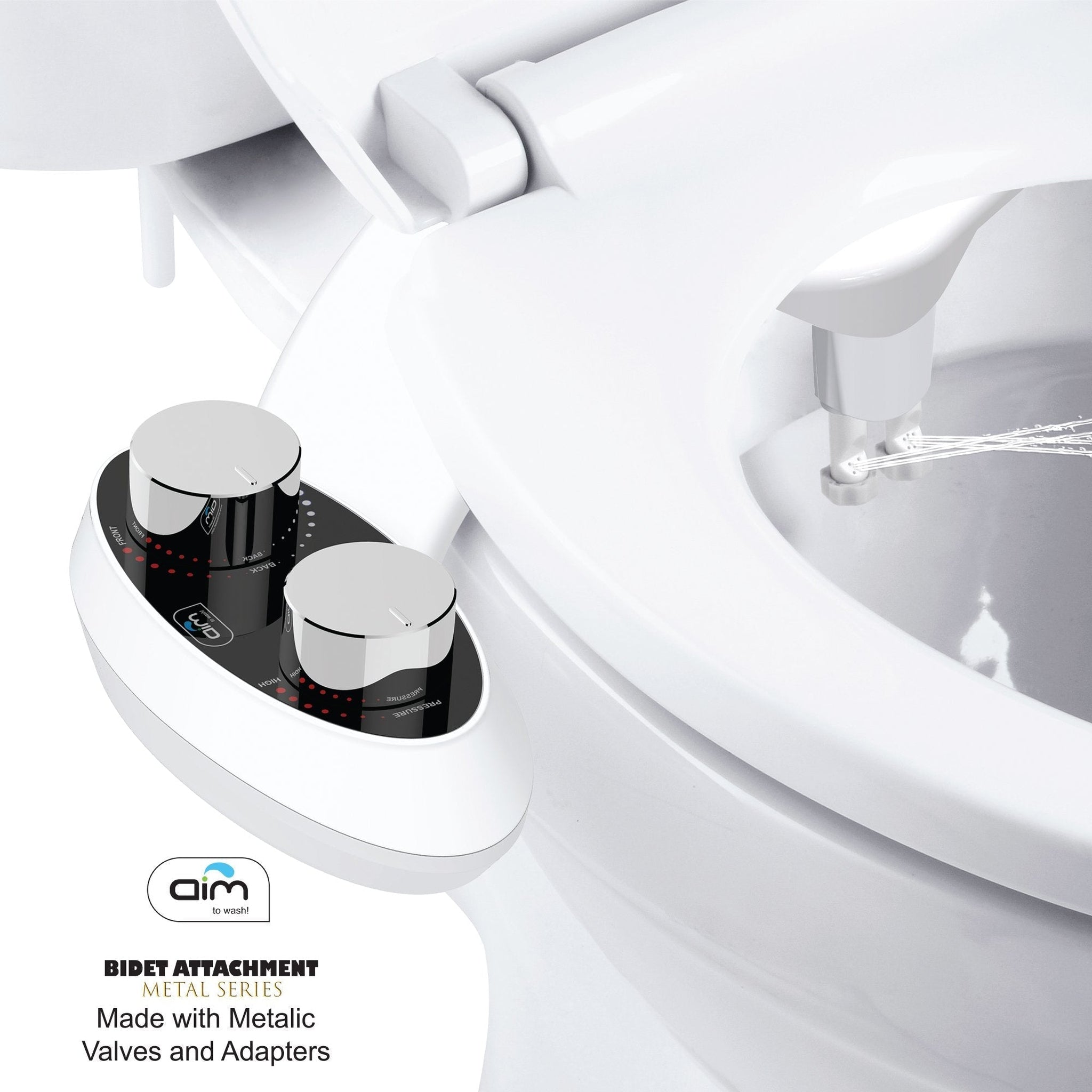 Aim to Wash!, Aim to Wash! Metal Series White Non-Electric Bidet Attachment With Dual Nozzles