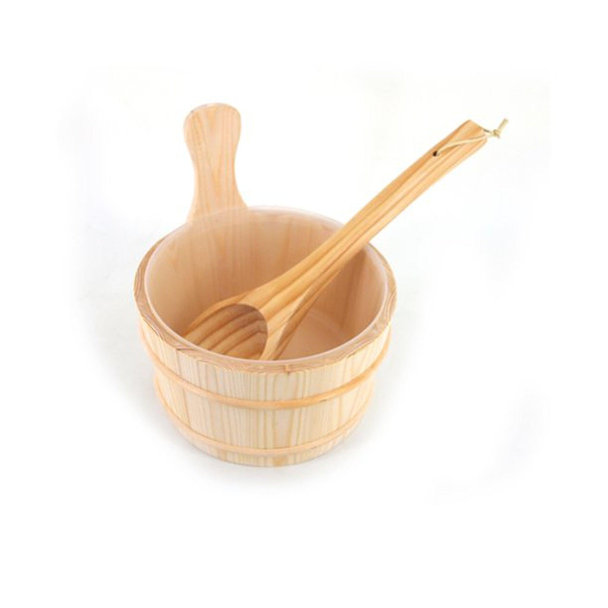 Aleko, Aleko Aspine Wood Bucket With Plastic Liner and Water Scoop Sauna Accessory