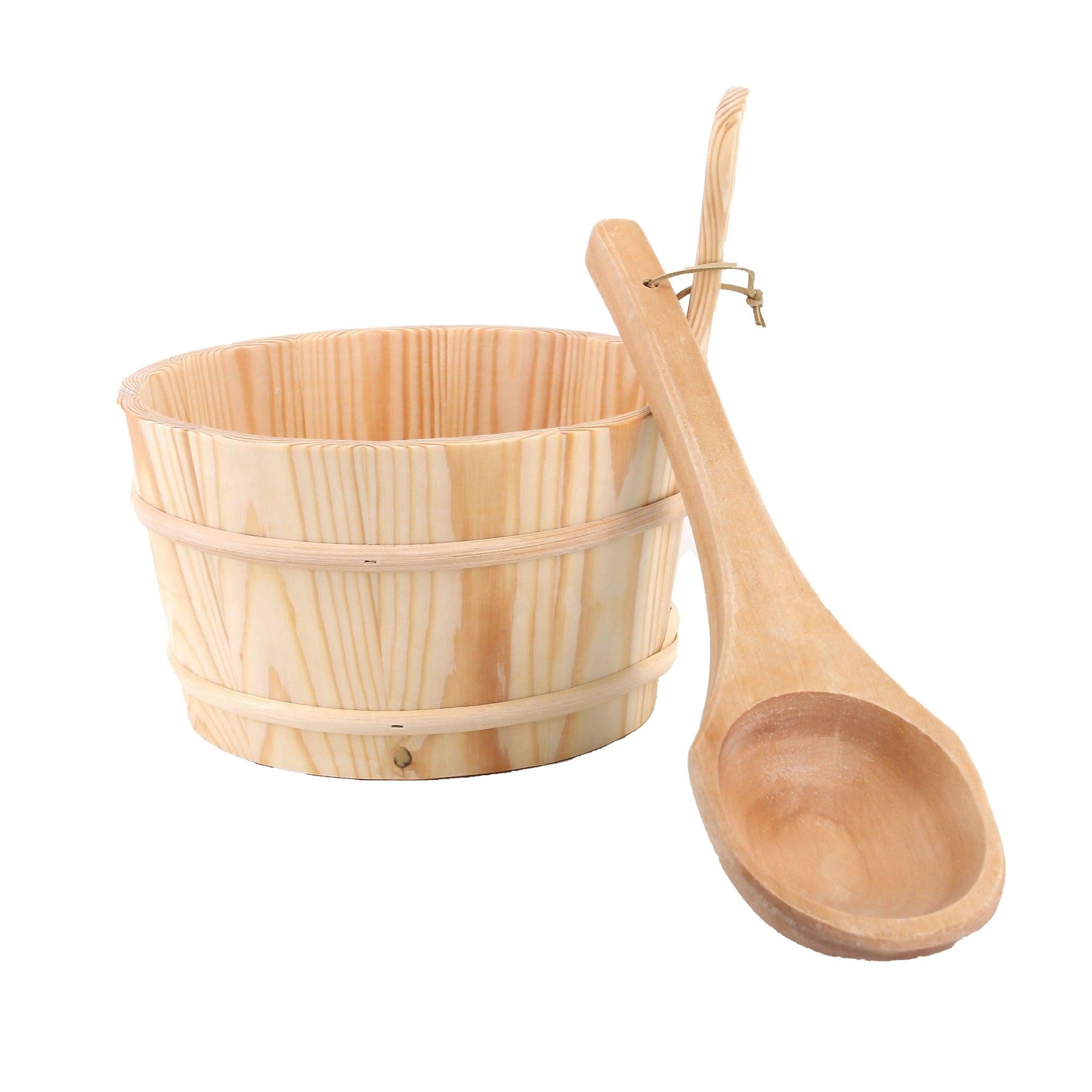 Aleko, Aleko Aspine Wood Bucket With Plastic Liner and Water Scoop Sauna Accessory