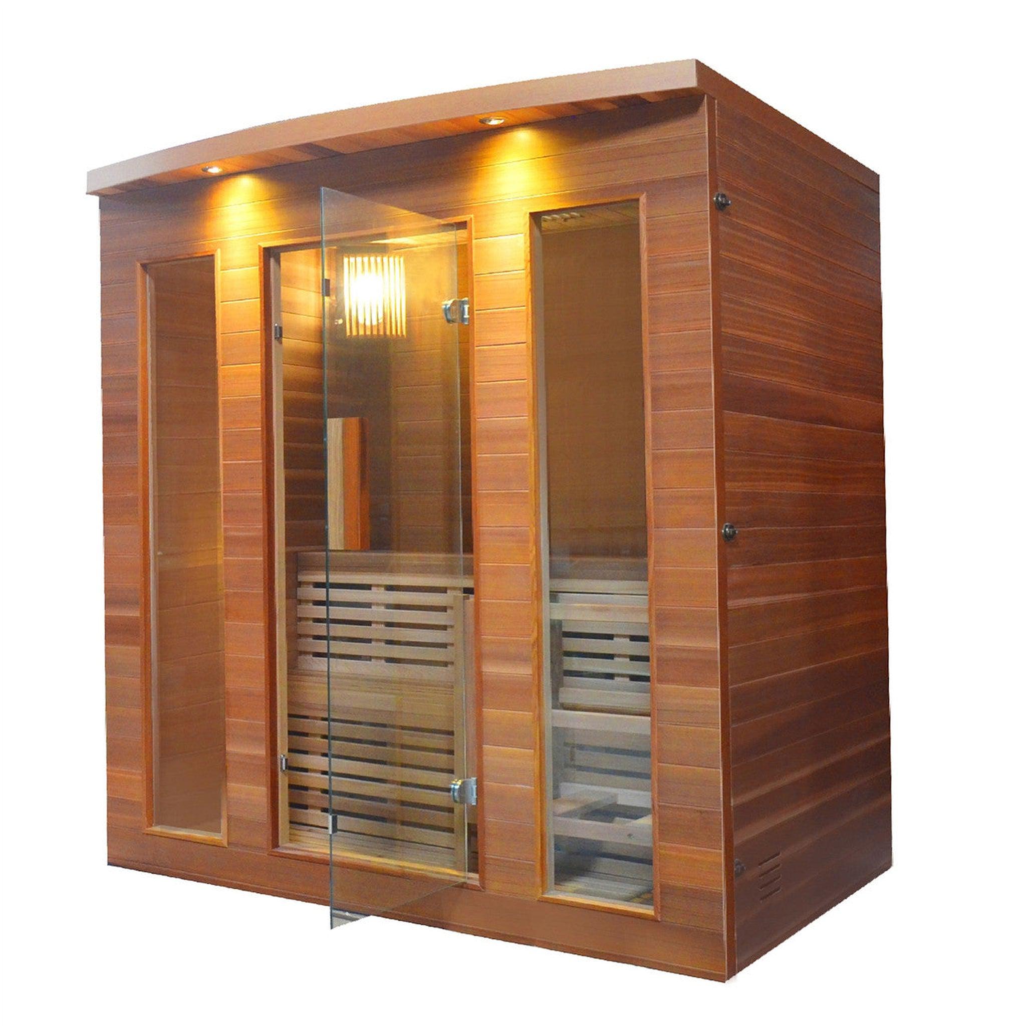 Aleko, Aleko Clear Cedar 5-Person Indoor Wet Dry Sauna With Exterior Lights And 4.5 kW ETL Certified Heater