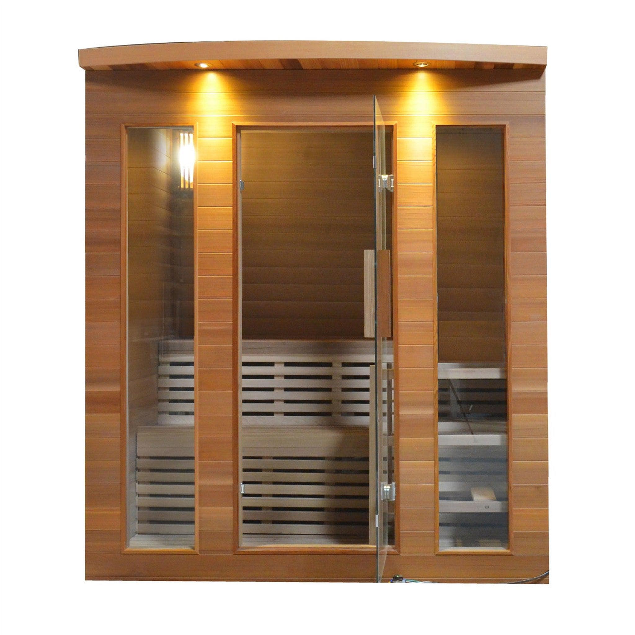 Aleko, Aleko Clear Cedar 5-Person Indoor Wet Dry Sauna With Exterior Lights And 4.5 kW ETL Certified Heater