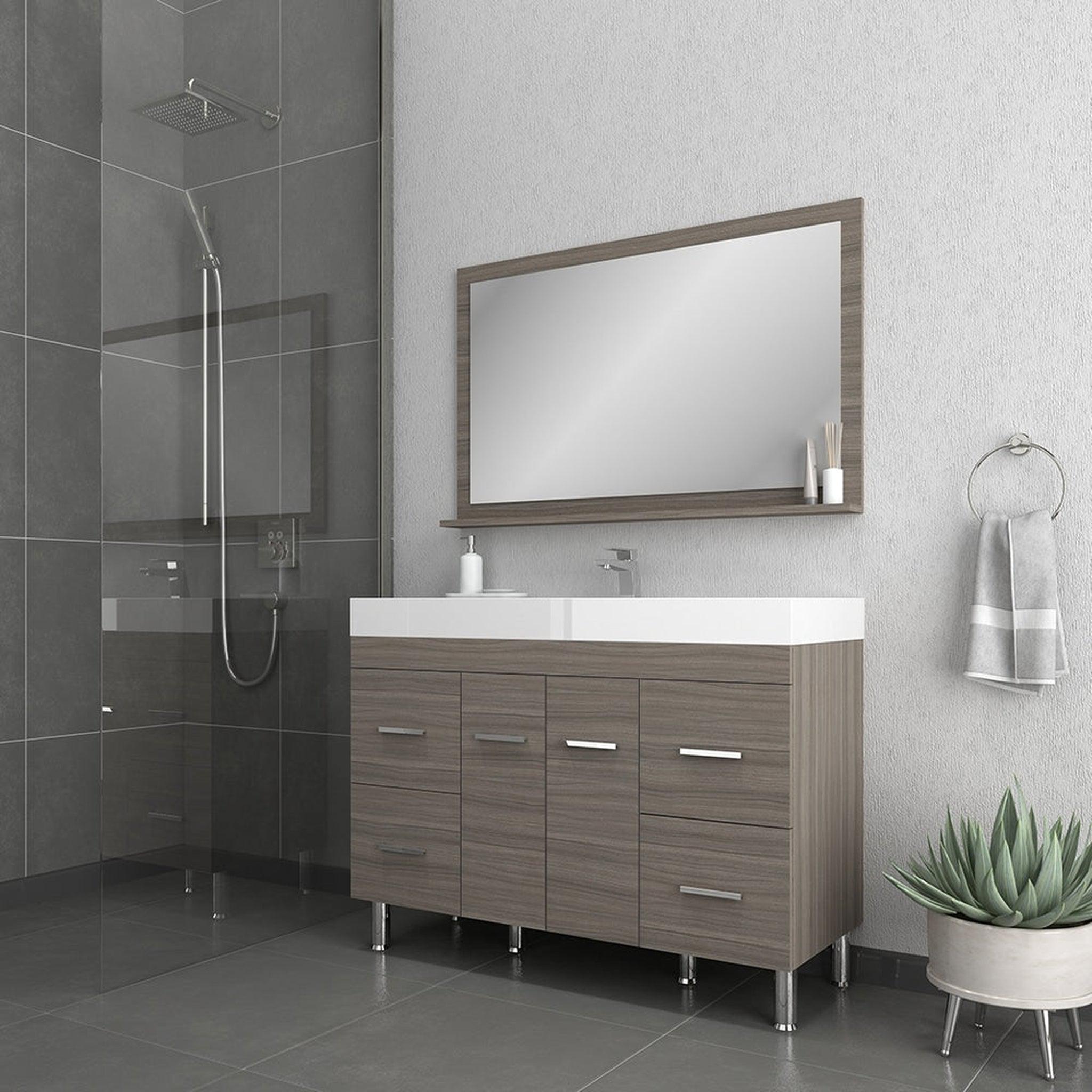 Alya Bath, Alya Bath Ripley 48" Single Gray Modern Freestanding  Bathroom Vanity With Integrated Acrylic Top, Acrylic Sink and Wall Mounted Mirror