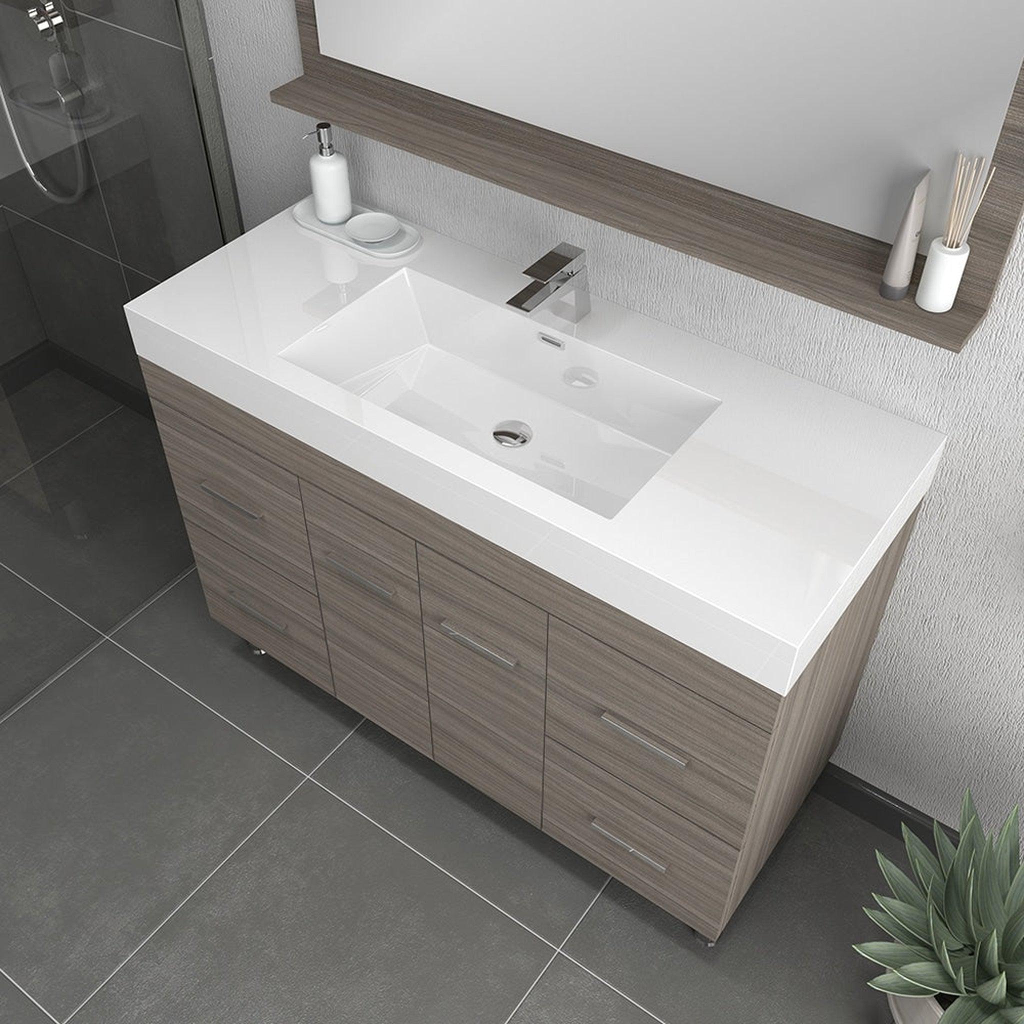 Alya Bath, Alya Bath Ripley 48" Single Gray Modern Freestanding  Bathroom Vanity With Integrated Acrylic Top, Acrylic Sink and Wall Mounted Mirror